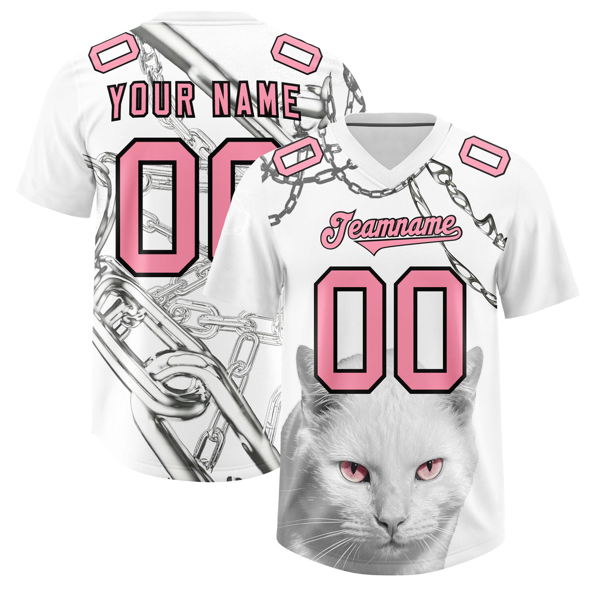 Custom White Light Pink Graffiti Pattern Chains Football Jersey| KXKSHOP