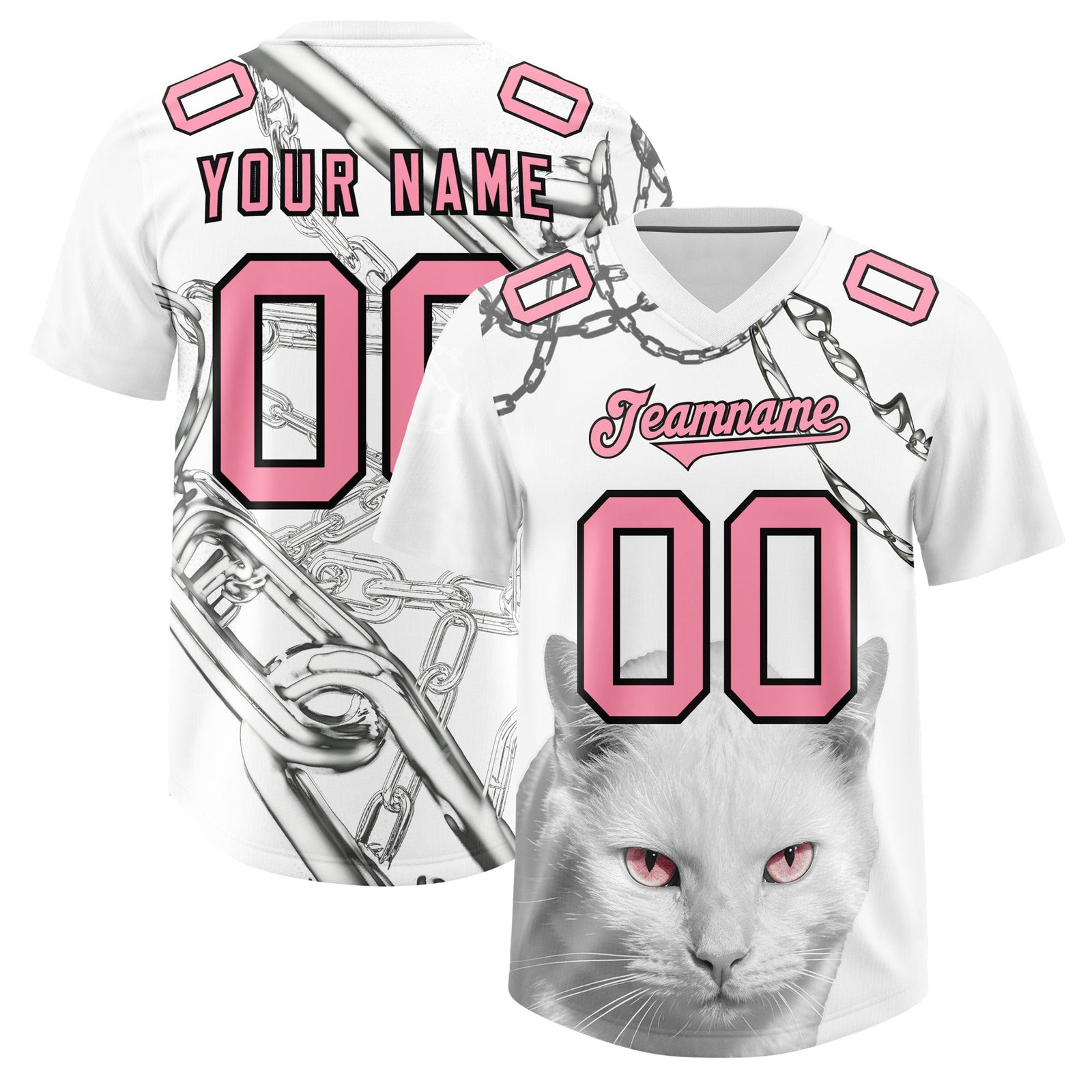 Custom White Light Pink Graffiti Pattern Chains Football Jersey| KXKSHOP