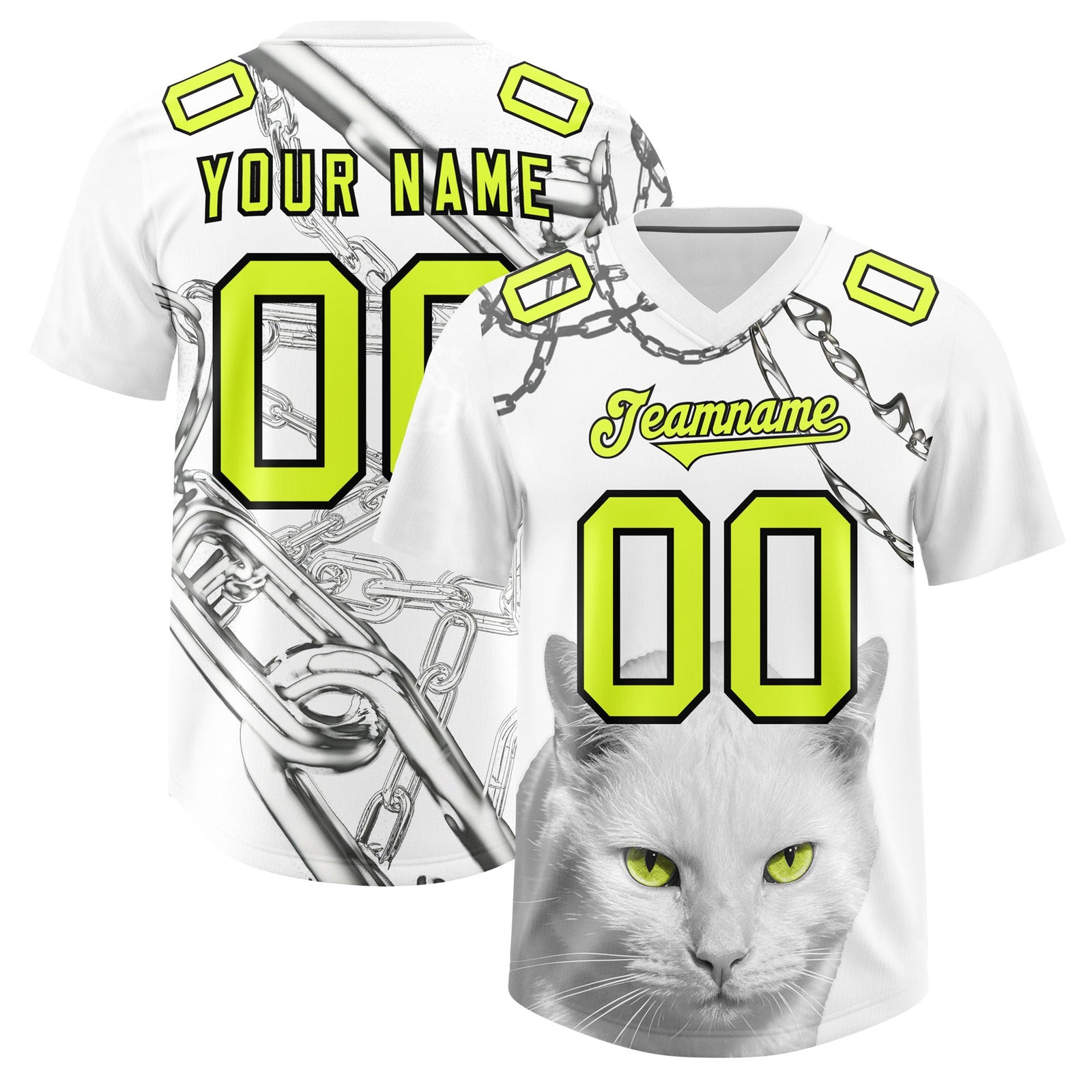 Custom White Fluorescent Green Graffiti Pattern Chains Football Jersey| KXKSHOP