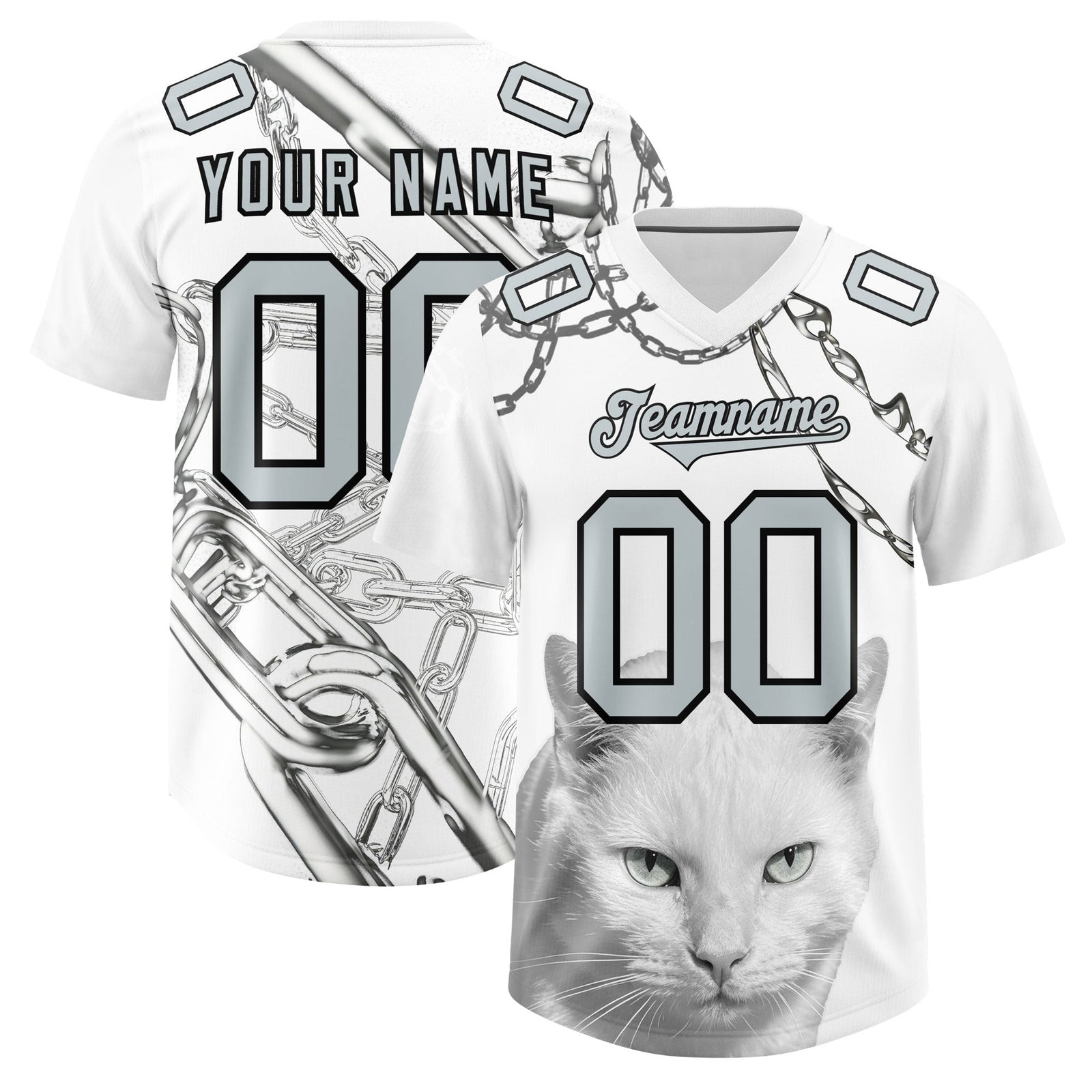 Custom White Silver Graffiti Pattern Chains Football Jersey| KXKSHOP