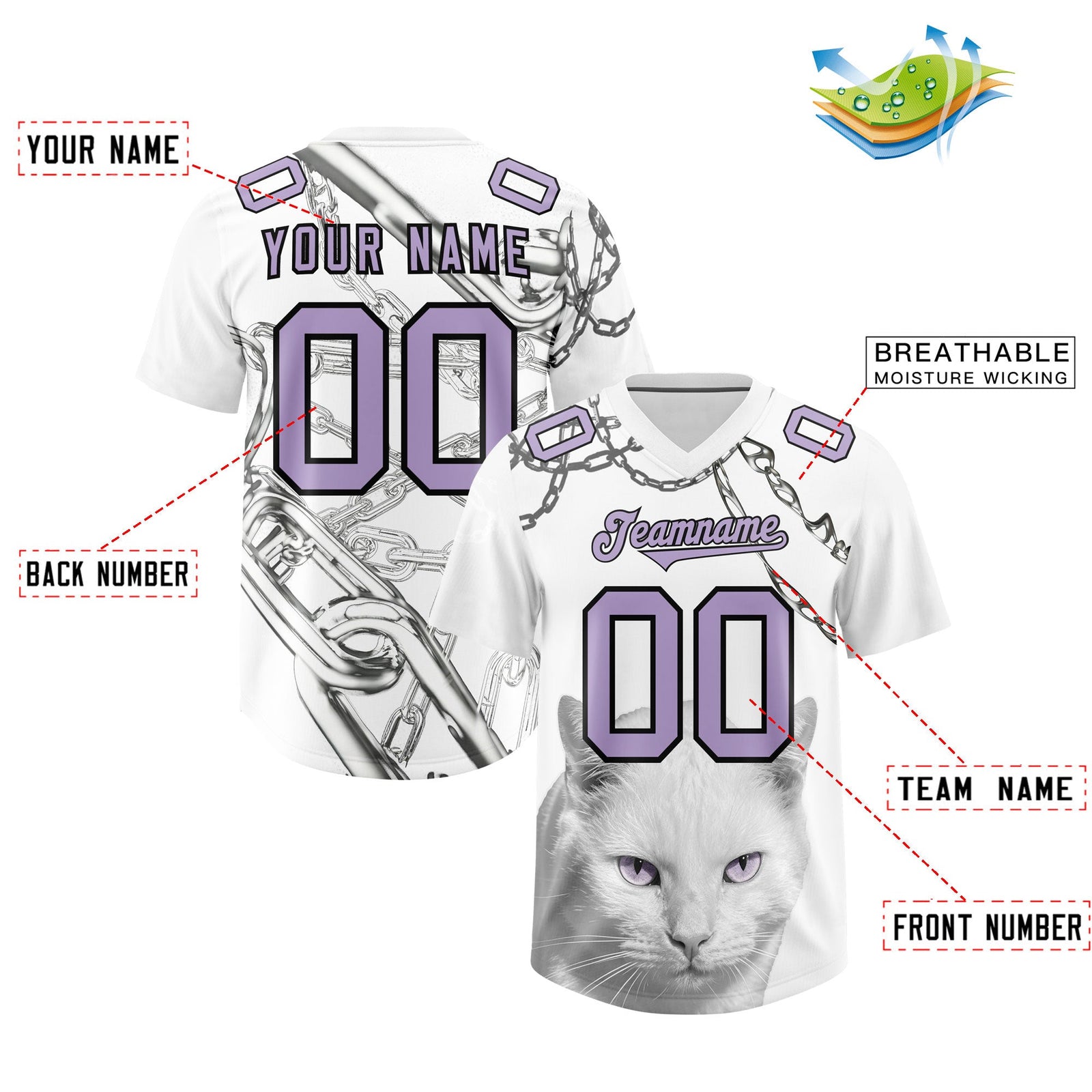 Custom White Light Purple Graffiti Pattern Chains Football Jersey| KXKSHOP