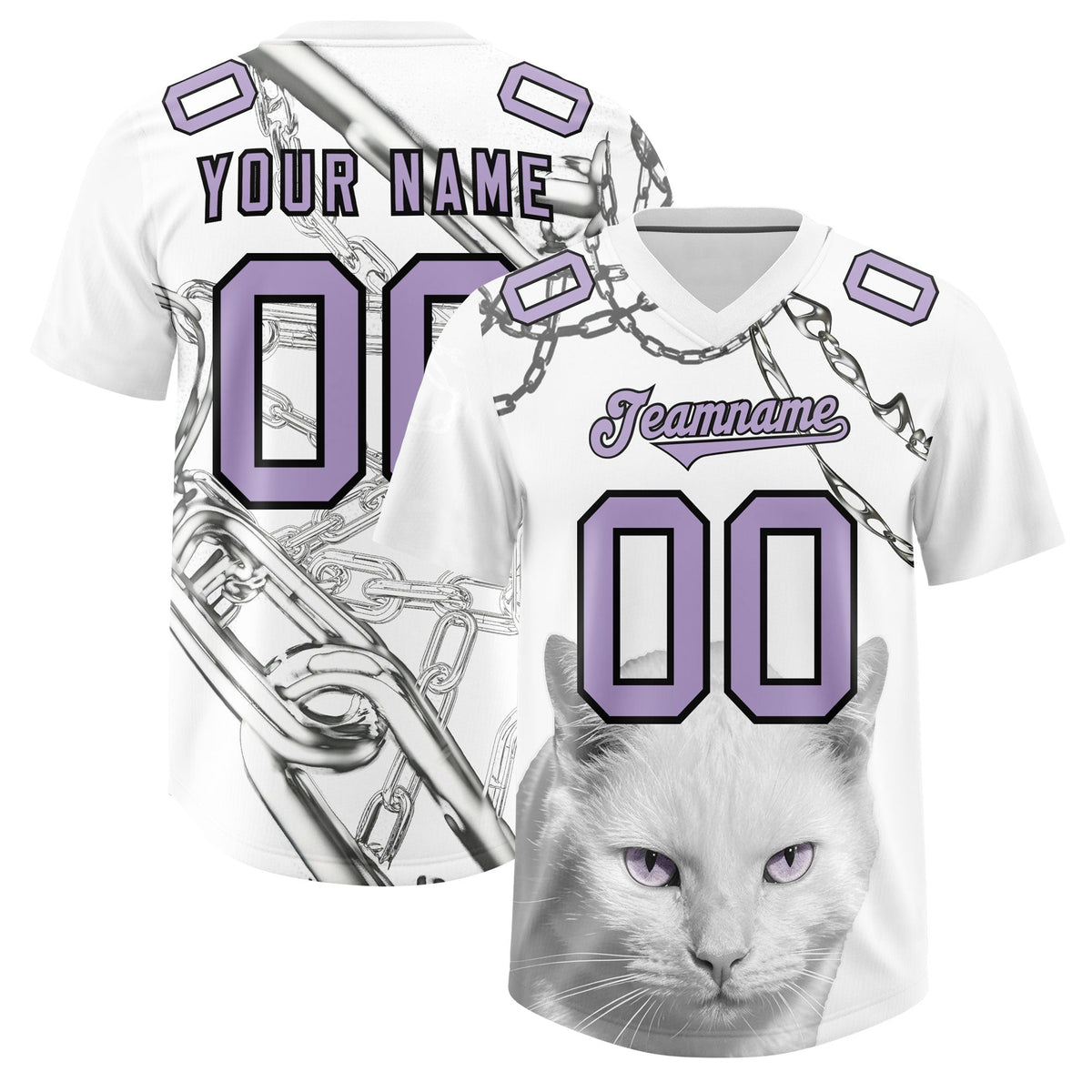 Custom White Light Purple Graffiti Pattern Chains Football Jersey| KXKSHOP