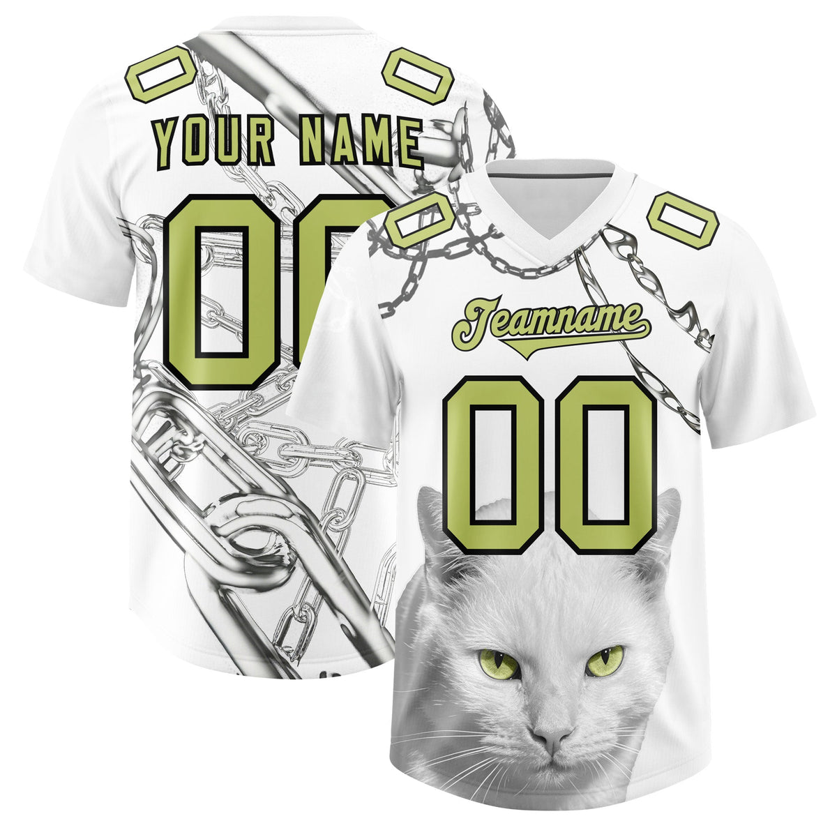 Custom White Champagne Graffiti Pattern Chains Football Jersey| KXKSHOP