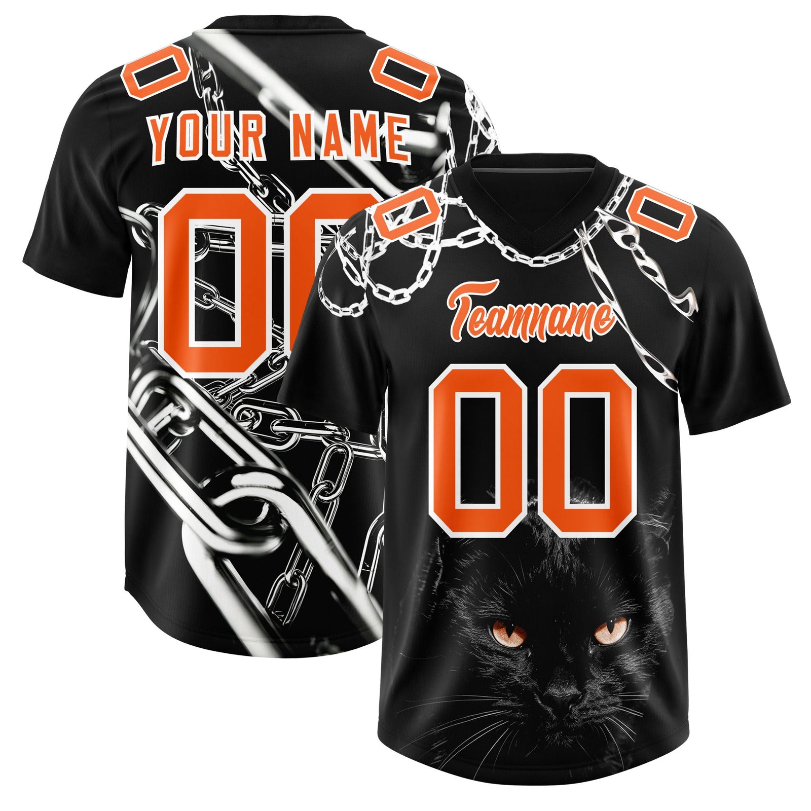 Custom Black Orange Graffiti Pattern Chains Football Jersey| KXKSHOP