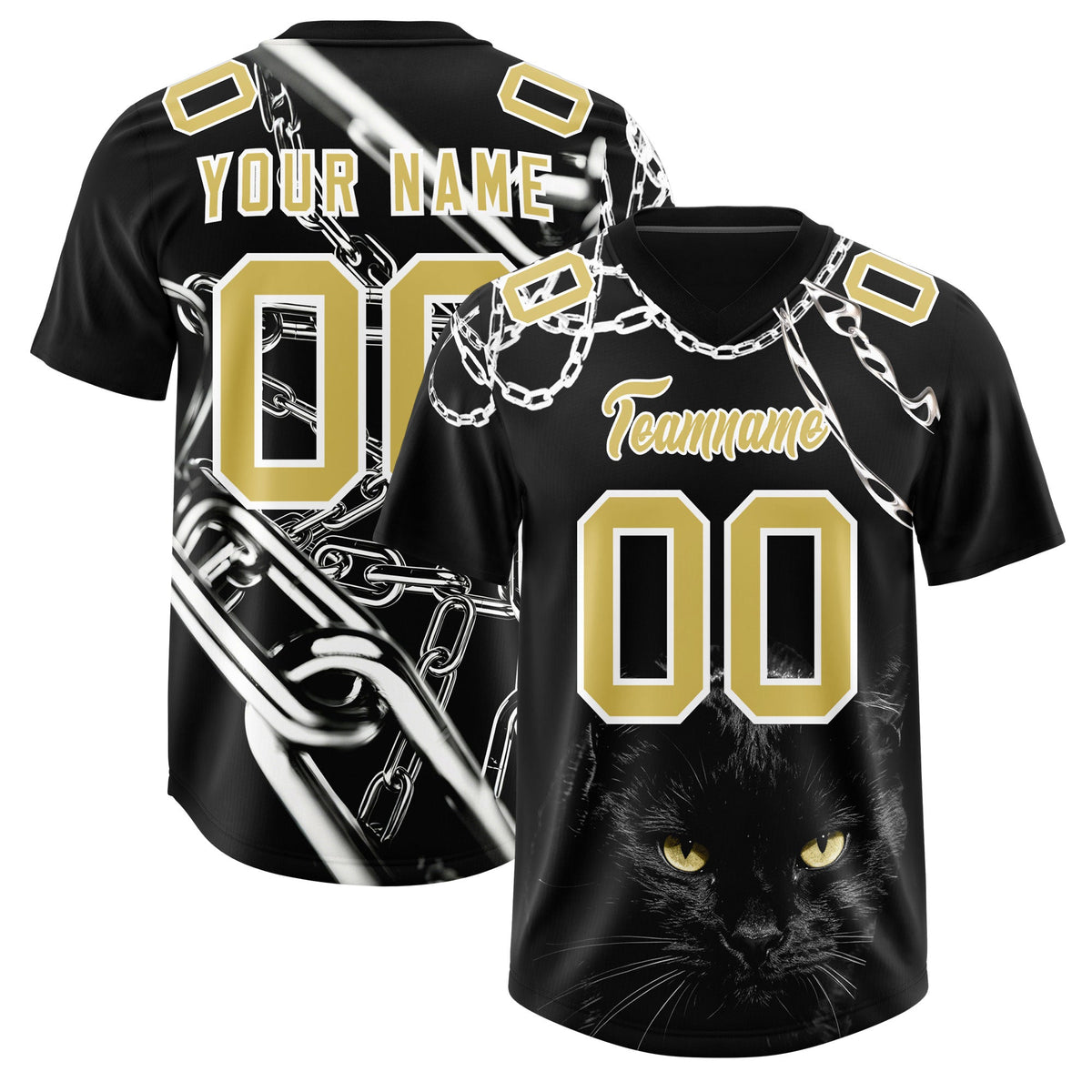 Custom Black Old Gold Graffiti Pattern Chains Football Jersey| KXKSHOP