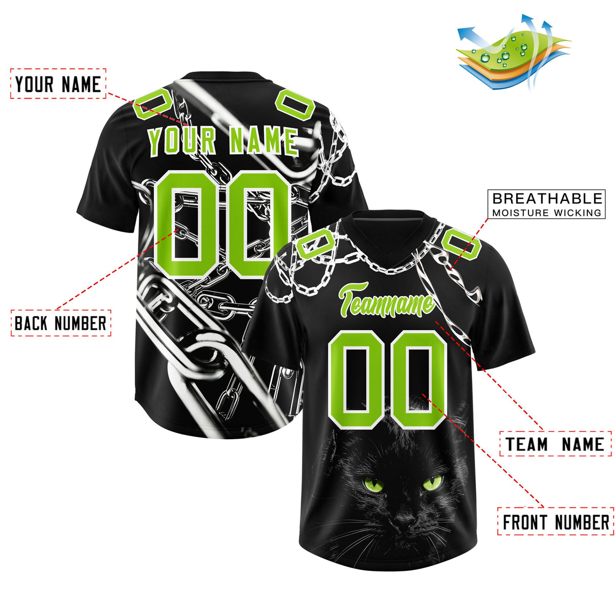 Custom Black Neon Green Graffiti Pattern Chains Football Jersey| KXKSHOP