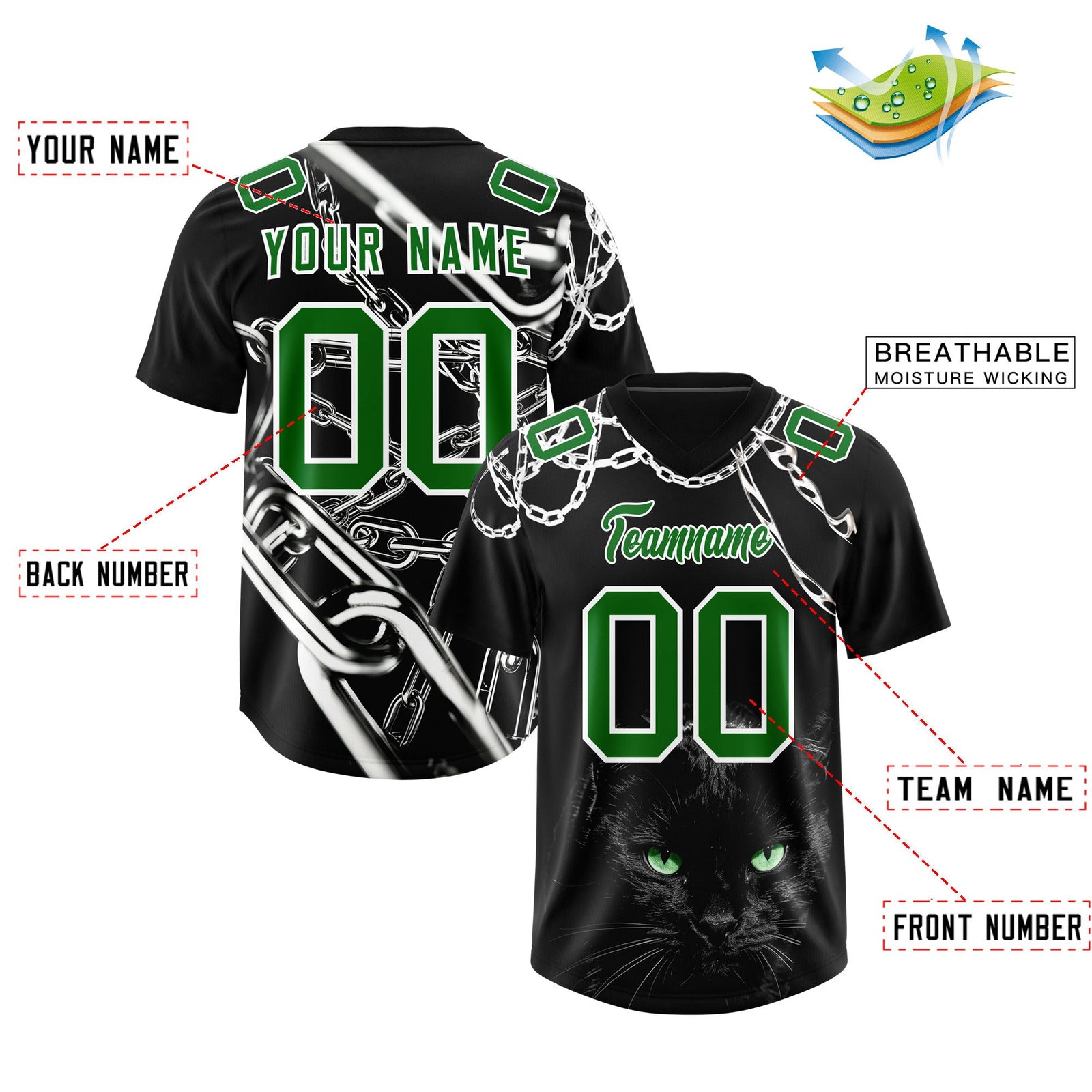 Custom Black Kelly Greeen Graffiti Pattern Chains Football Jersey| KXKSHOP