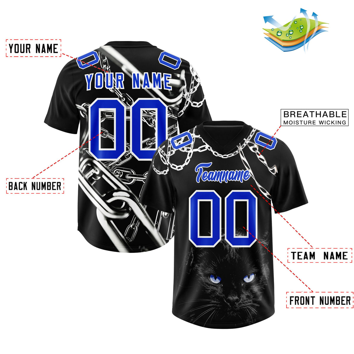 Custom Black Blue Graffiti Pattern Chains Football Jersey| KXKSHOP