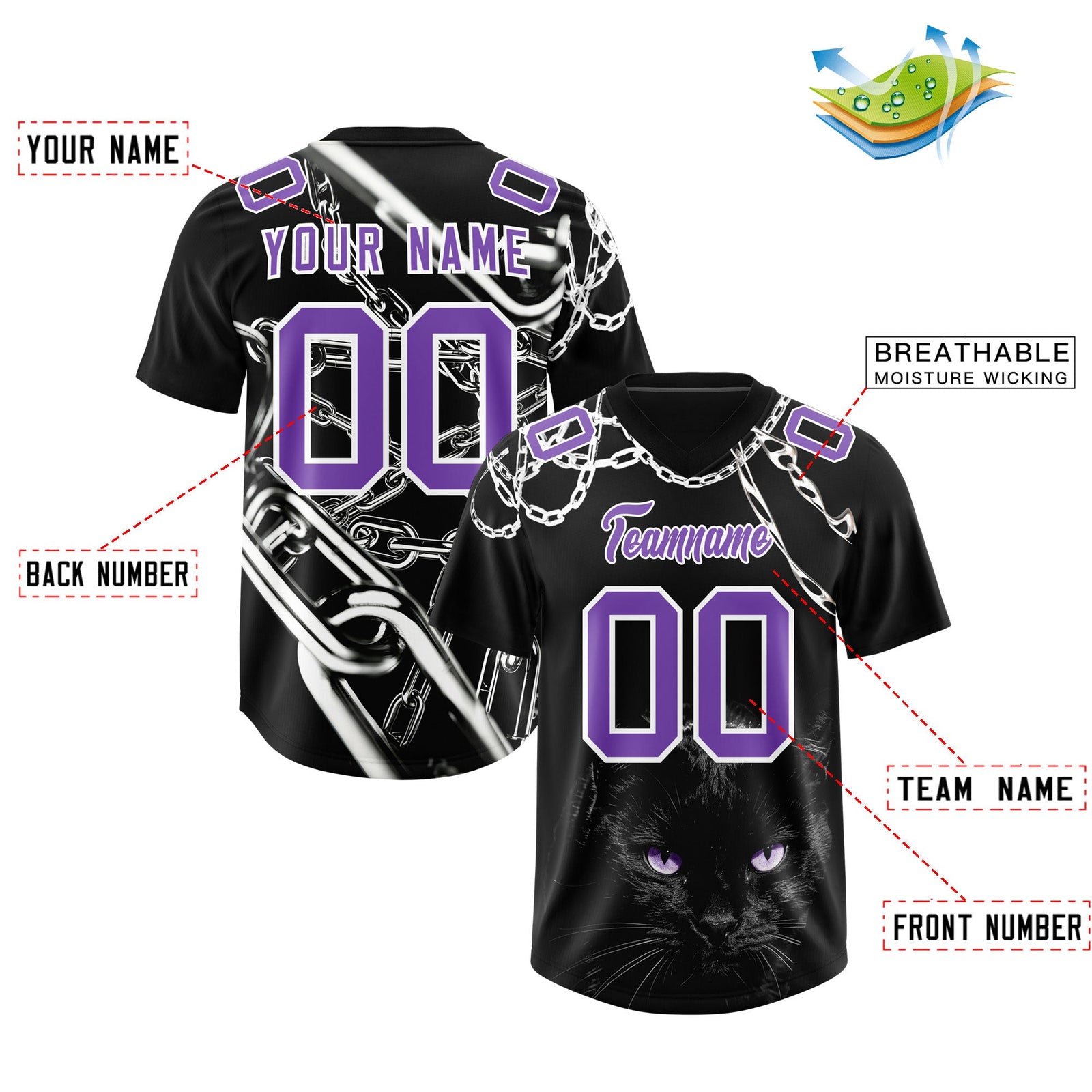 Custom Black Purple Graffiti Pattern Chains Football Jersey| KXKSHOP