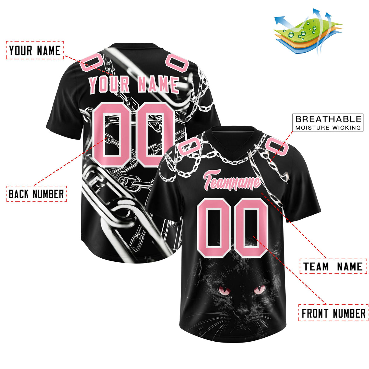 Custom Black Light Pink Graffiti Pattern Chains Football Jersey| KXKSHOP