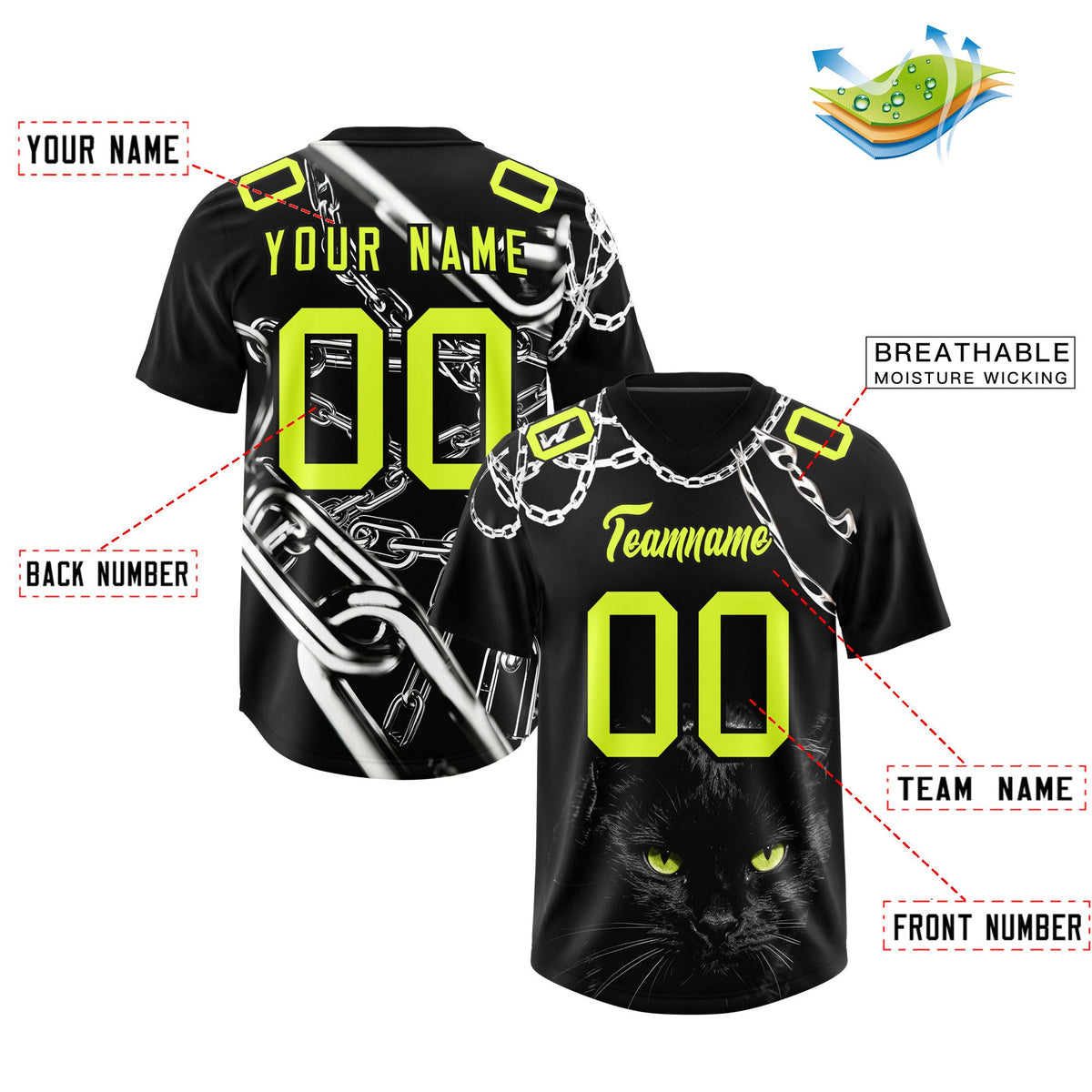 Custom Black Fluorescent Green Graffiti Pattern Chains Football Jersey| KXKSHOP