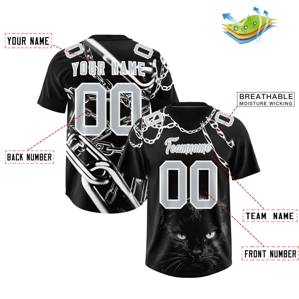 Custom Black Silver Graffiti Pattern Chains Football Jersey| KXKSHOP