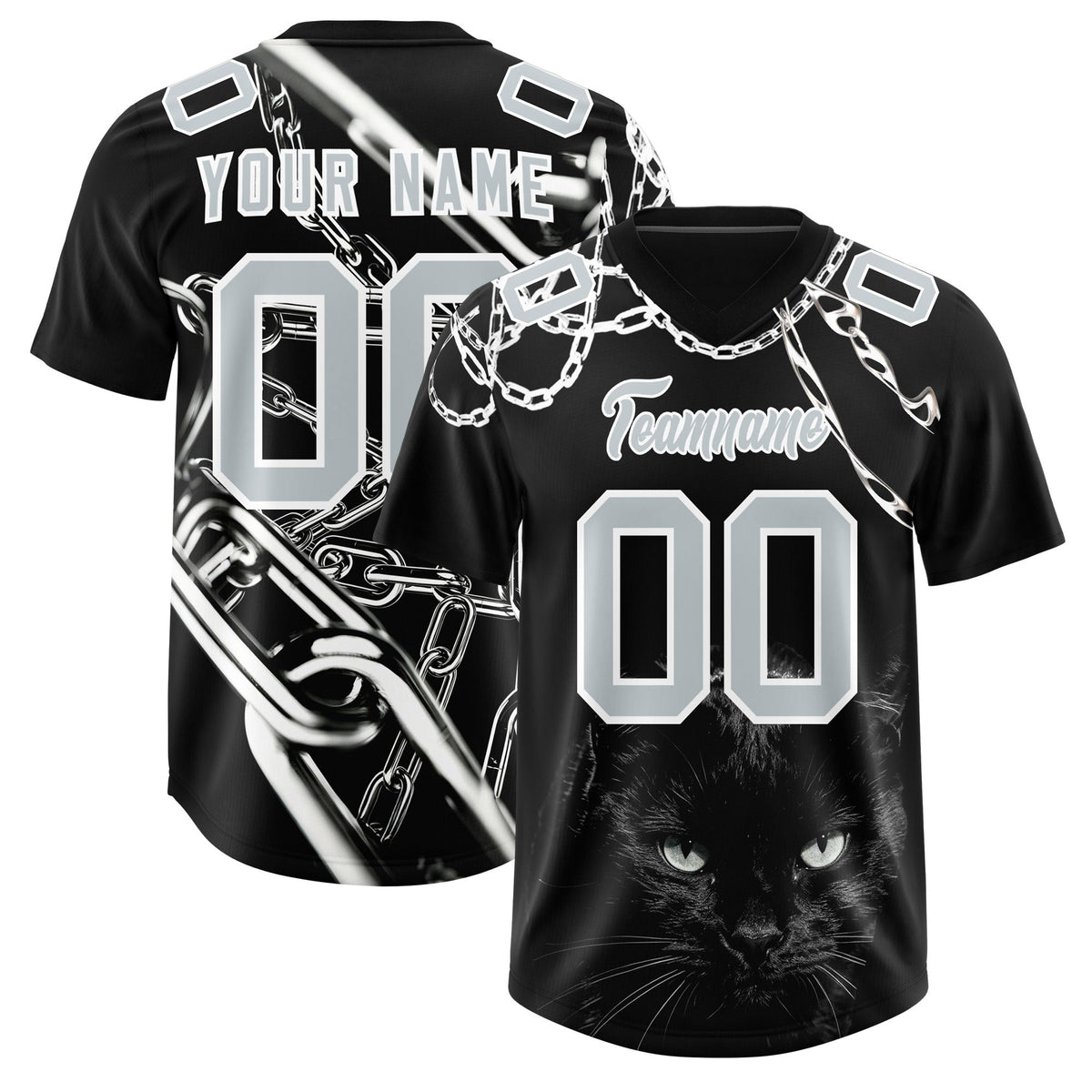 Custom Black Silver Graffiti Pattern Chains Football Jersey| KXKSHOP