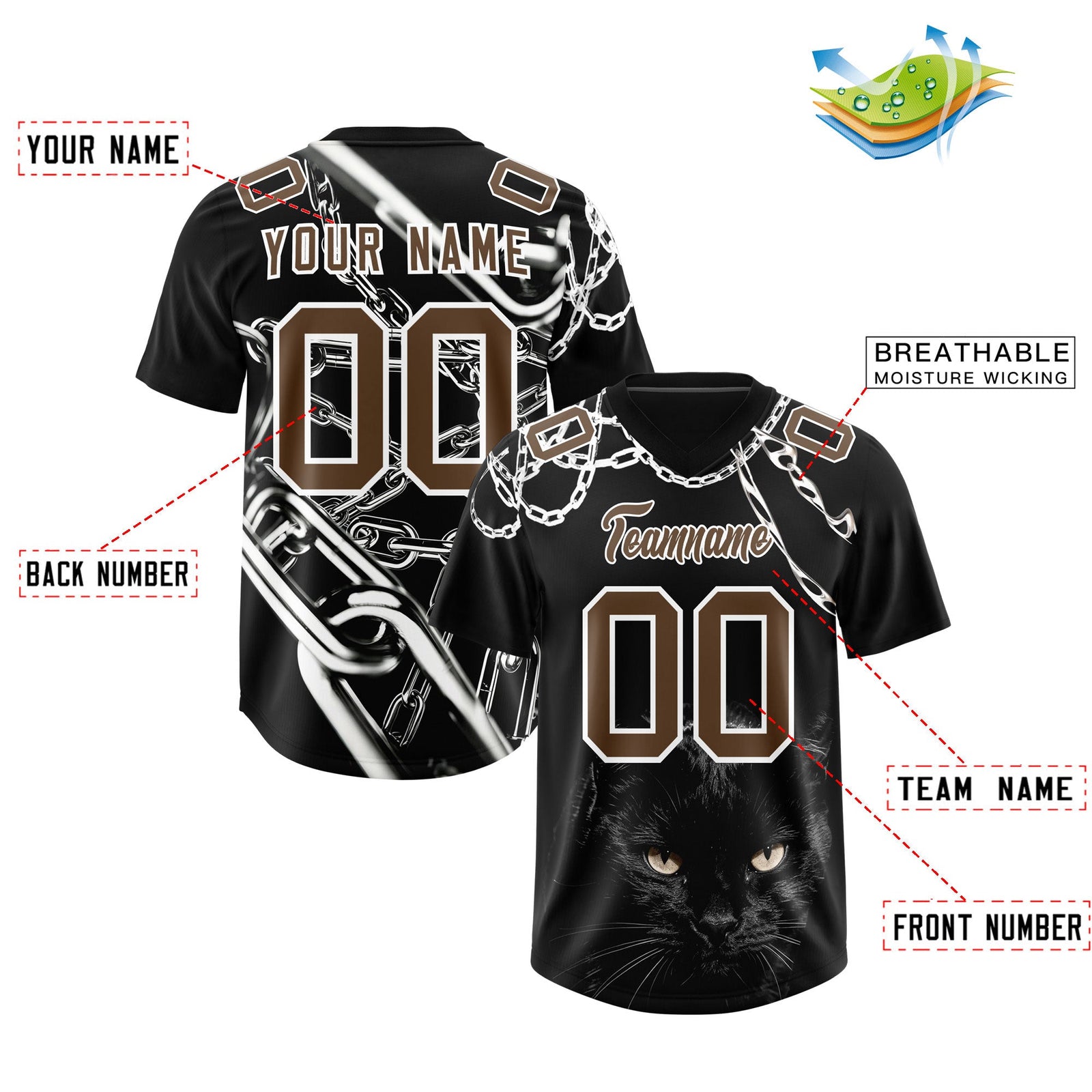 Custom Black Graffiti Pattern Chains Football Jersey| KXKSHOP
