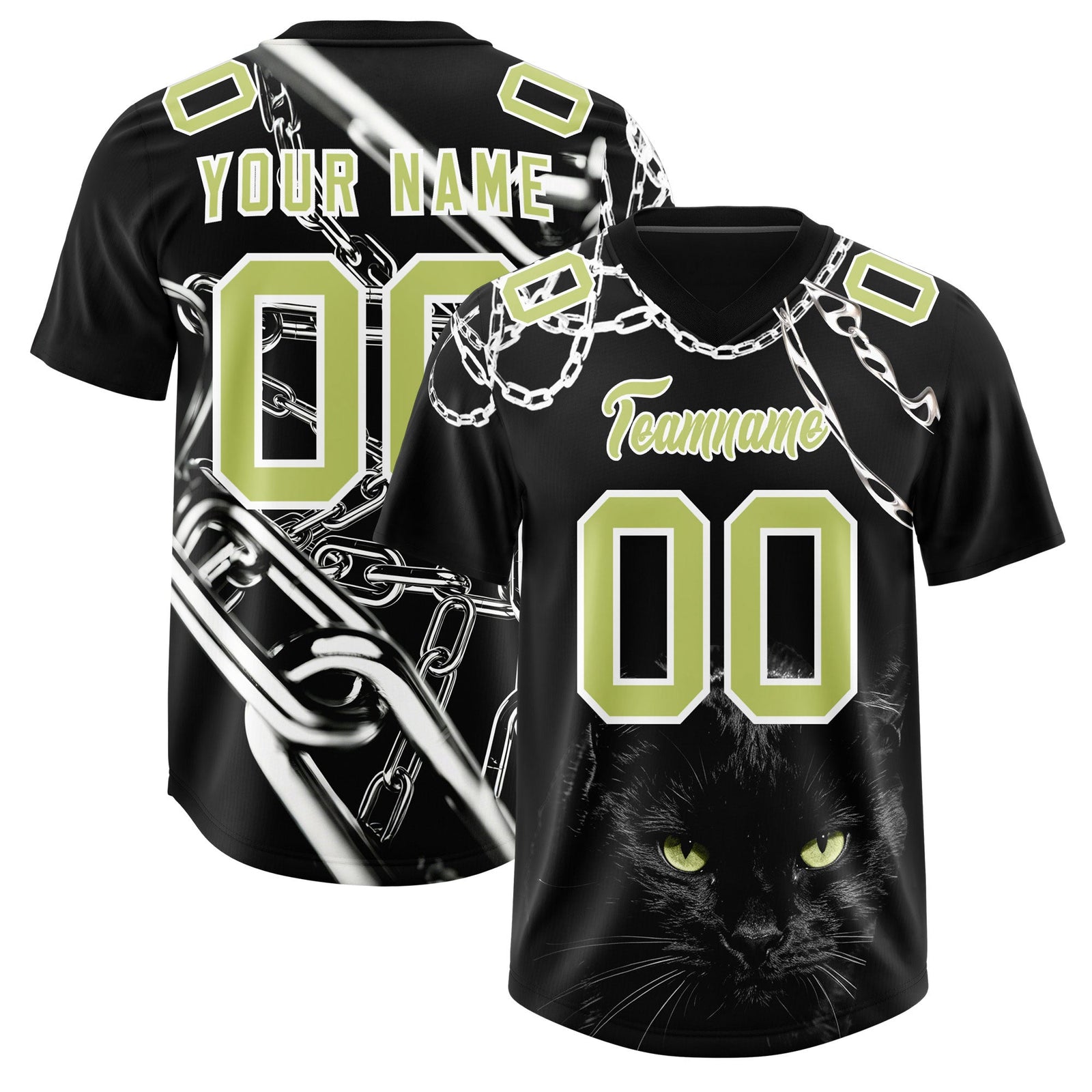 Custom Black Champagne Graffiti Pattern Chains Football Jersey| KXKSHOP