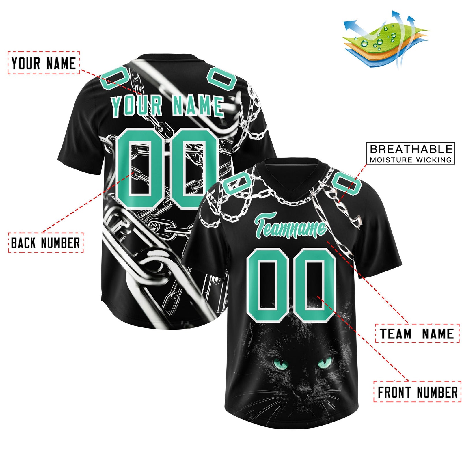 Custom Black Green Graffiti Pattern Chains Football Jersey| KXKSHOP