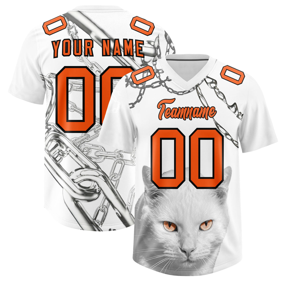 Custom White Orange Graffiti Pattern Chains Football Jersey| KXKSHOP