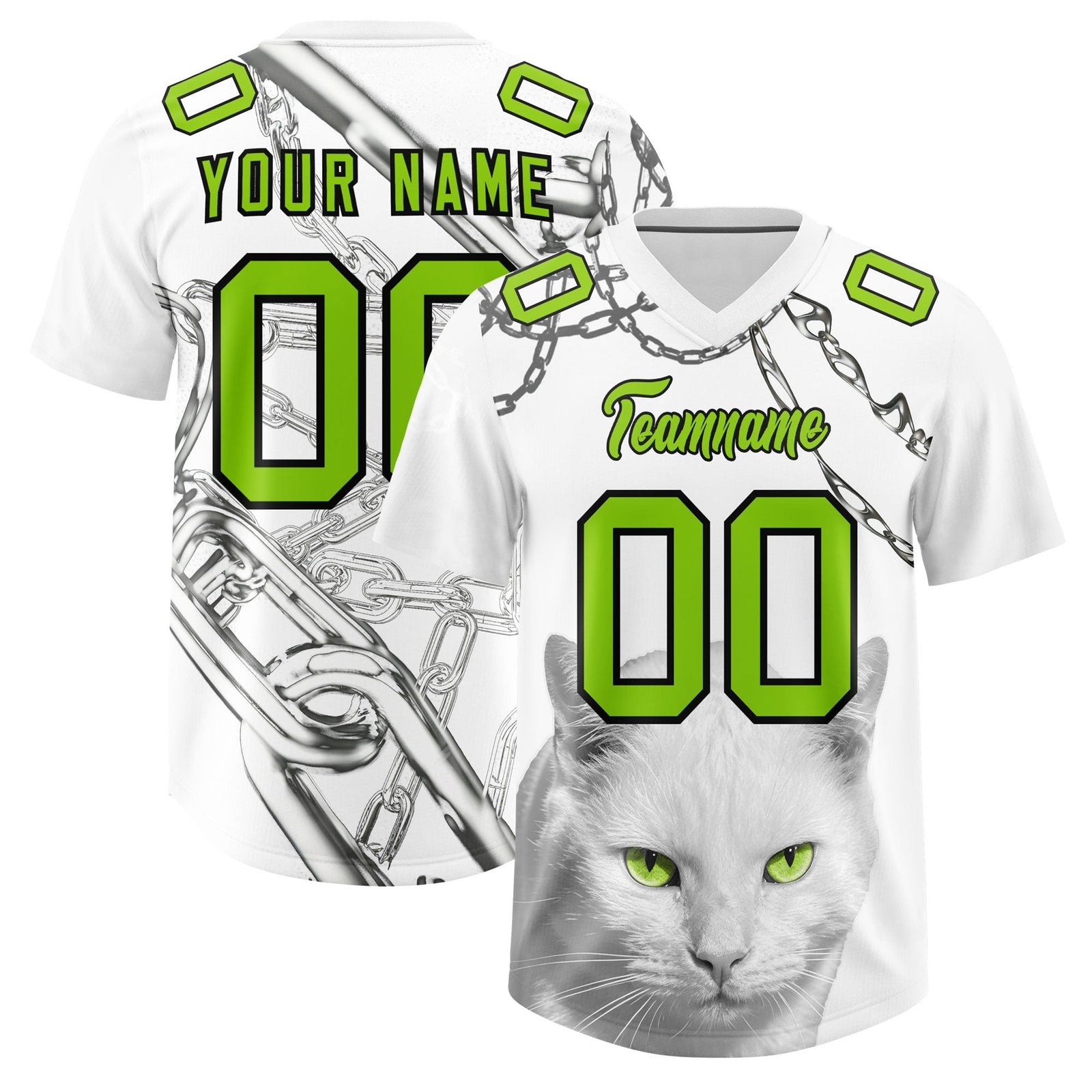 Custom White Neon Green Graffiti Pattern Chains Football Jersey| KXKSHOP