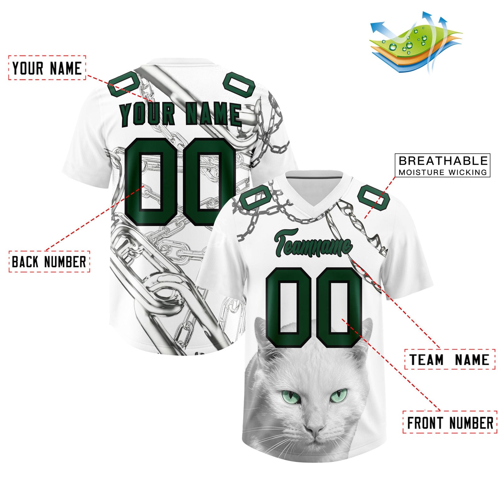Custom White Kelly Green Graffiti Pattern Chains Football Jersey| KXKSHOP