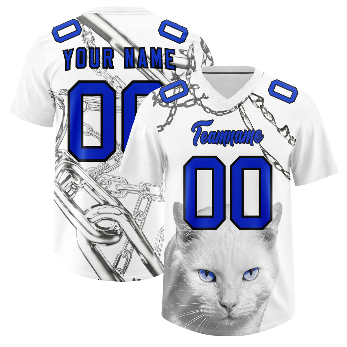 Custom White Blue Graffiti Pattern Chains Football Jersey| KXKSHOP