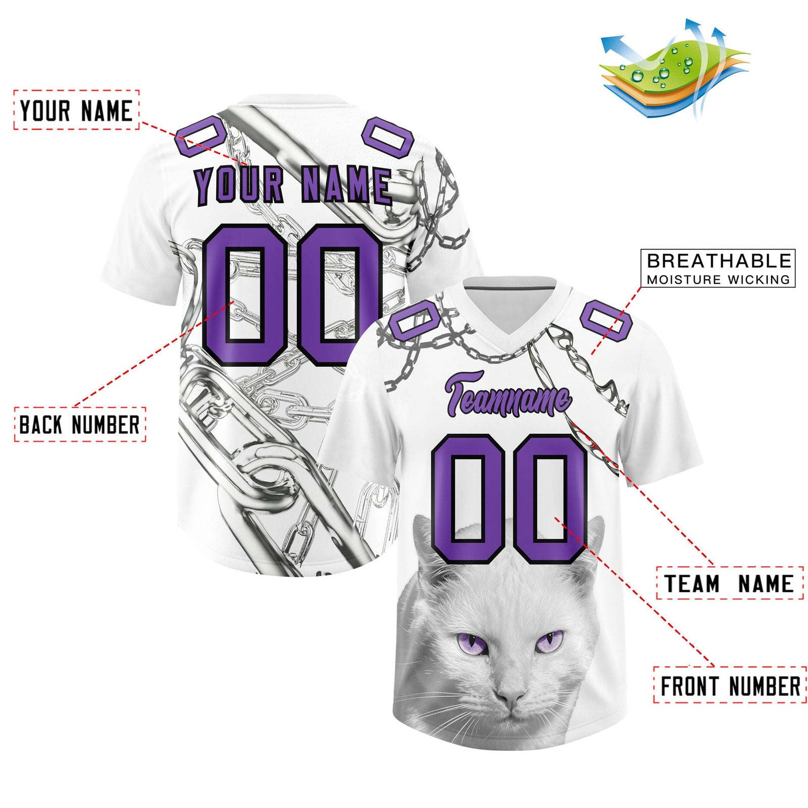 Custom White Purple Graffiti Pattern Chains Football Jersey| KXKSHOP