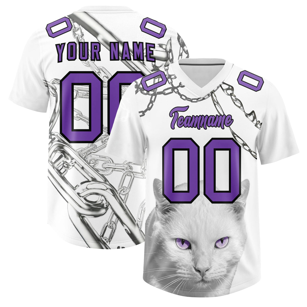 Custom White Purple Graffiti Pattern Chains Football Jersey| KXKSHOP
