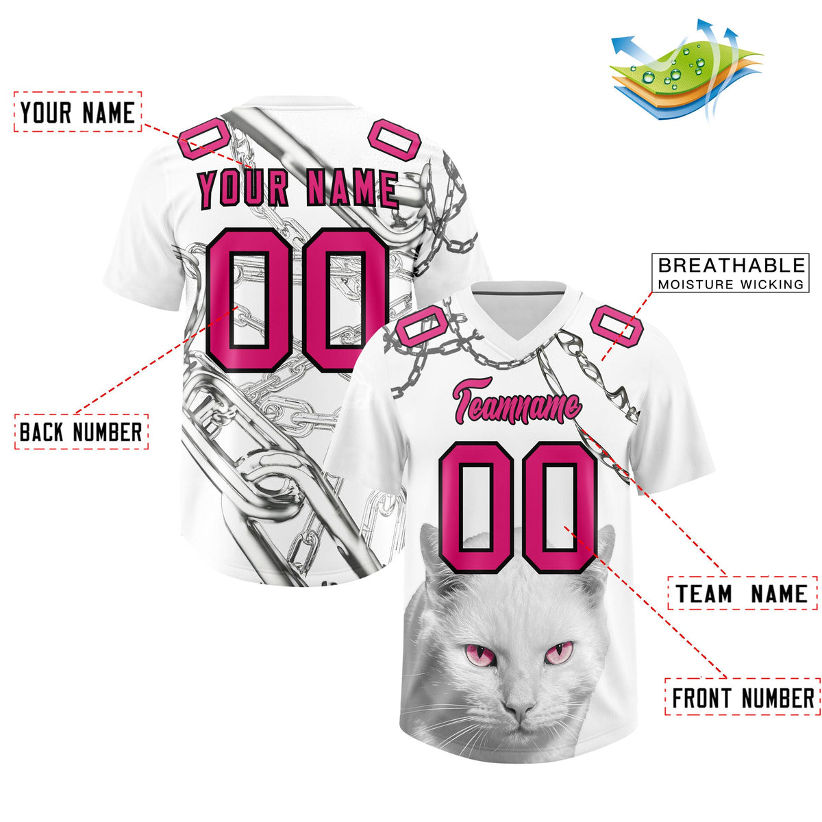 Custom White Pink Graffiti Pattern Chains Football Jersey| KXKSHOP
