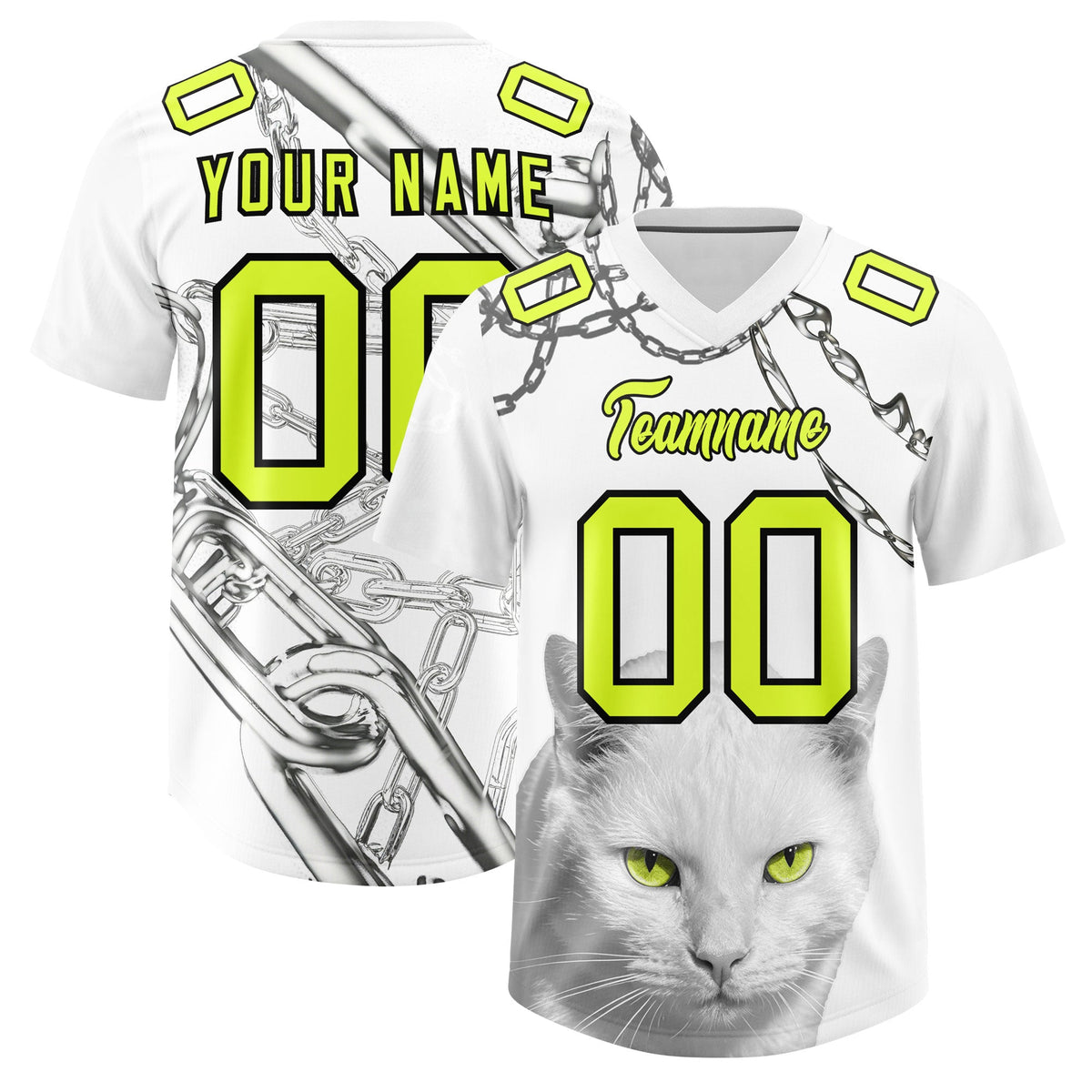 Custom White Fluorescent Green Graffiti Pattern Chains Football Jersey| KXKSHOP
