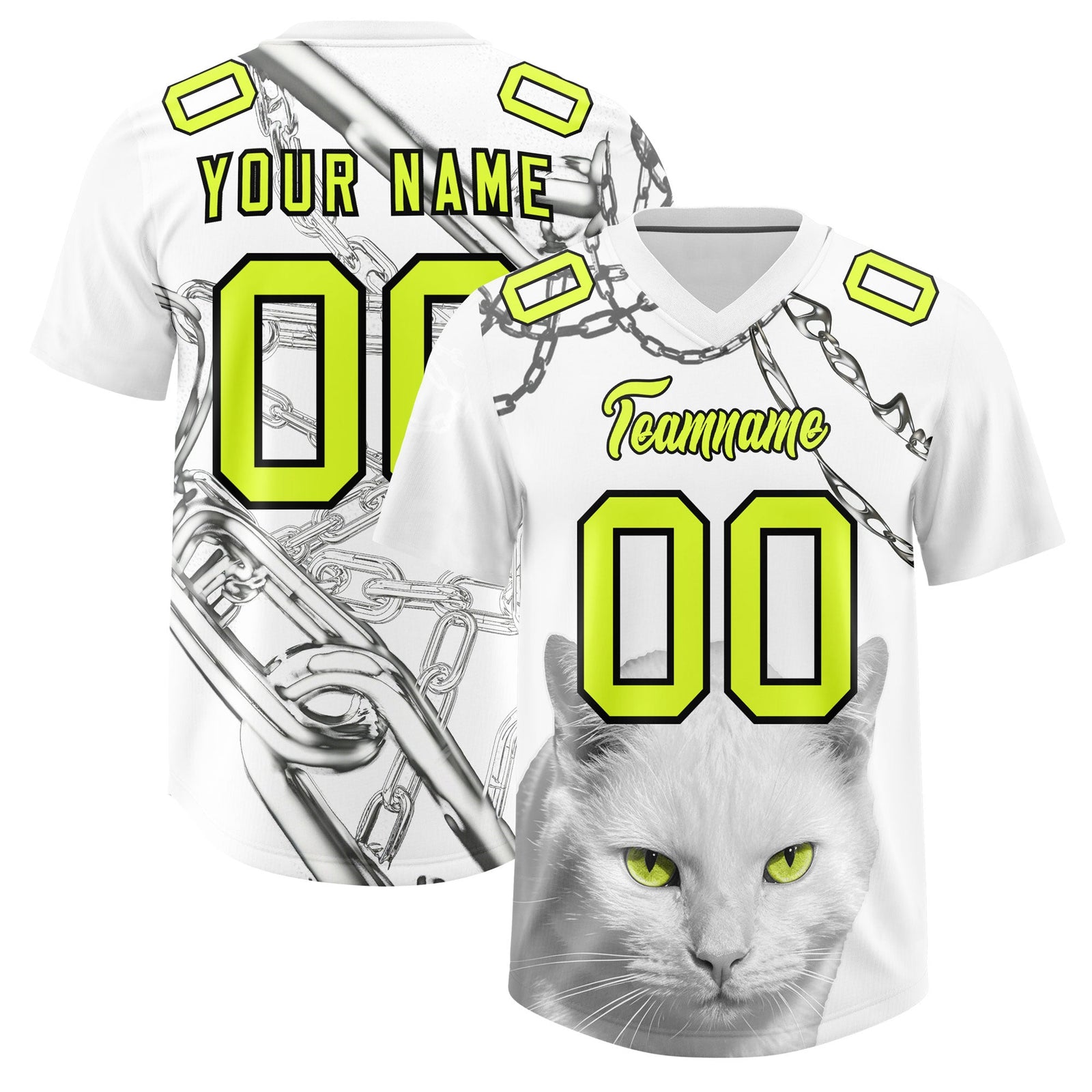 Custom White Fluorescent Green Graffiti Pattern Chains Football Jersey| KXKSHOP