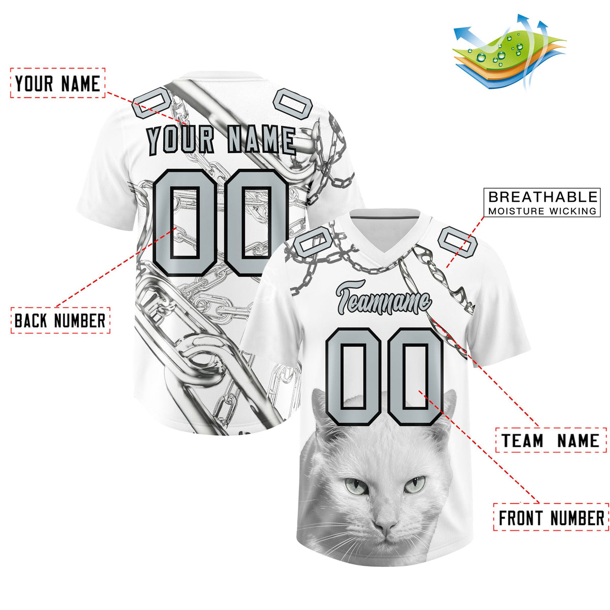 Custom White Silver Graffiti Pattern Chains Football Jersey| KXKSHOP