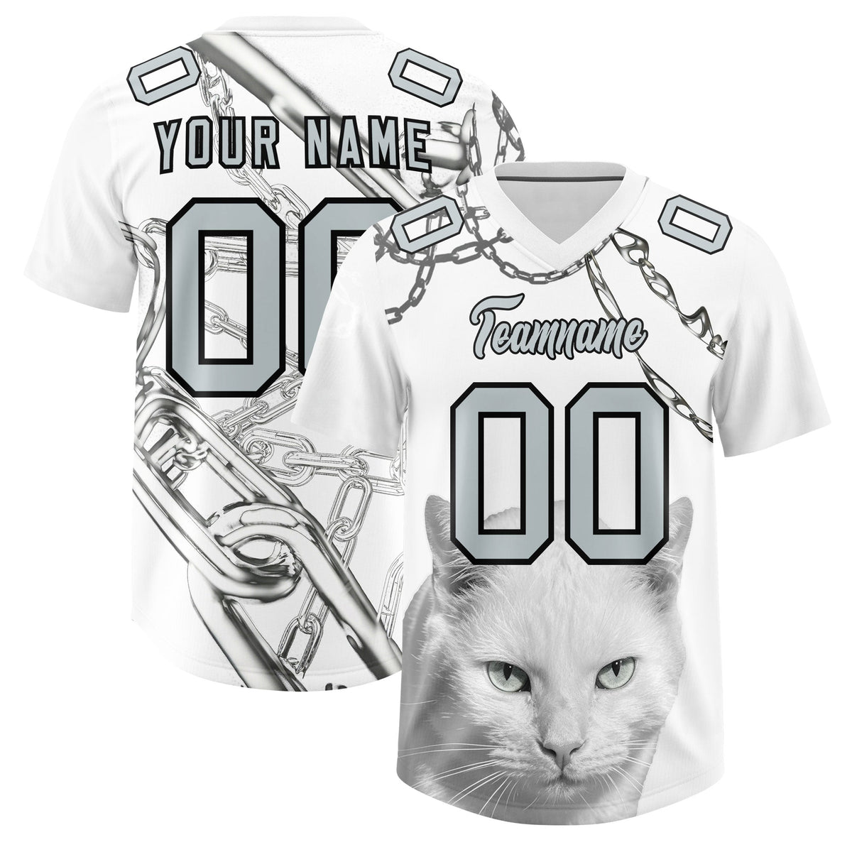 Custom White Silver Graffiti Pattern Chains Football Jersey| KXKSHOP