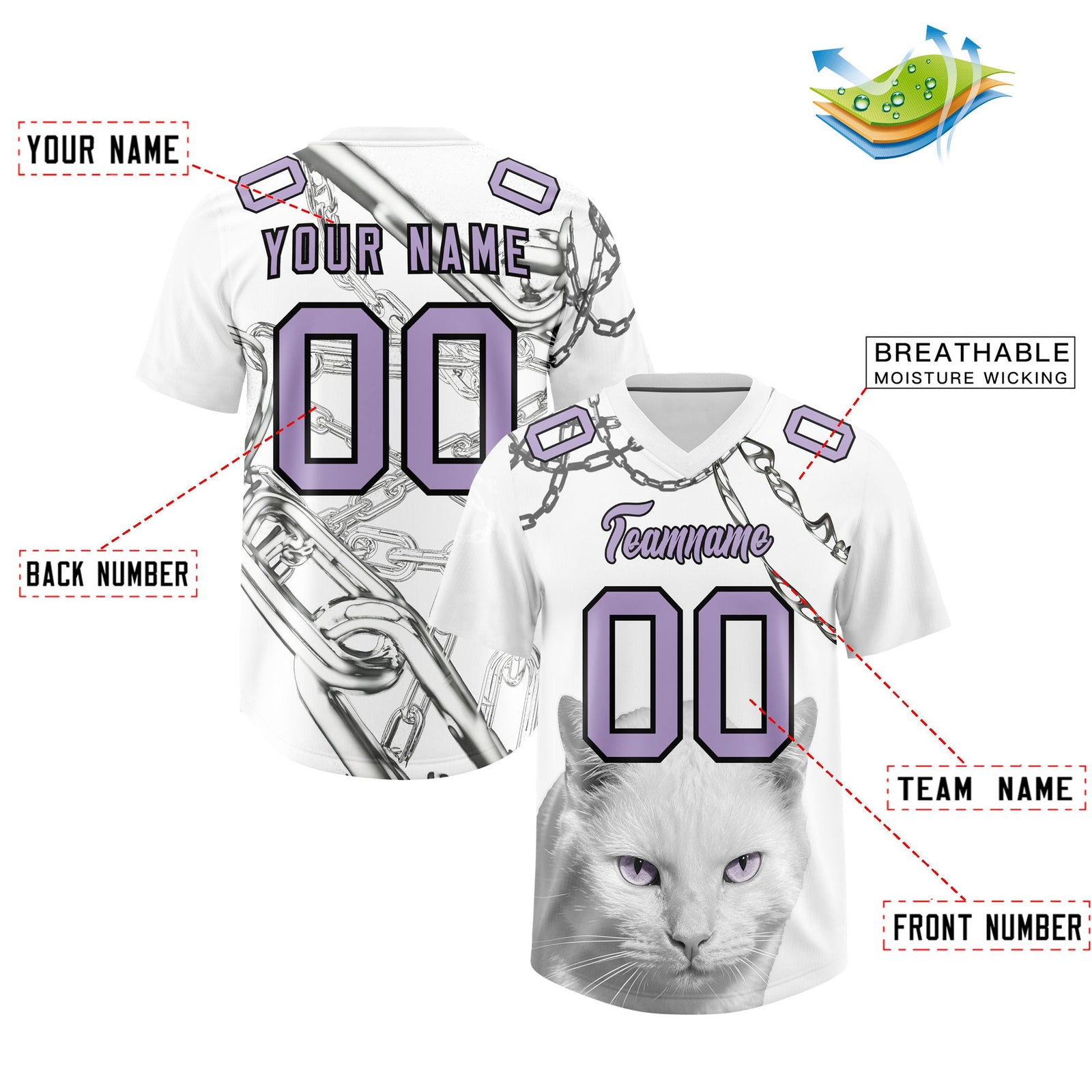 Custom White Light Purple Graffiti Pattern Chains Football Jersey| KXKSHOP
