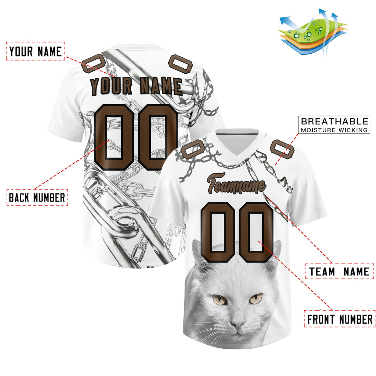 Custom White Graffiti Pattern Chains Football Jersey| KXKSHOP