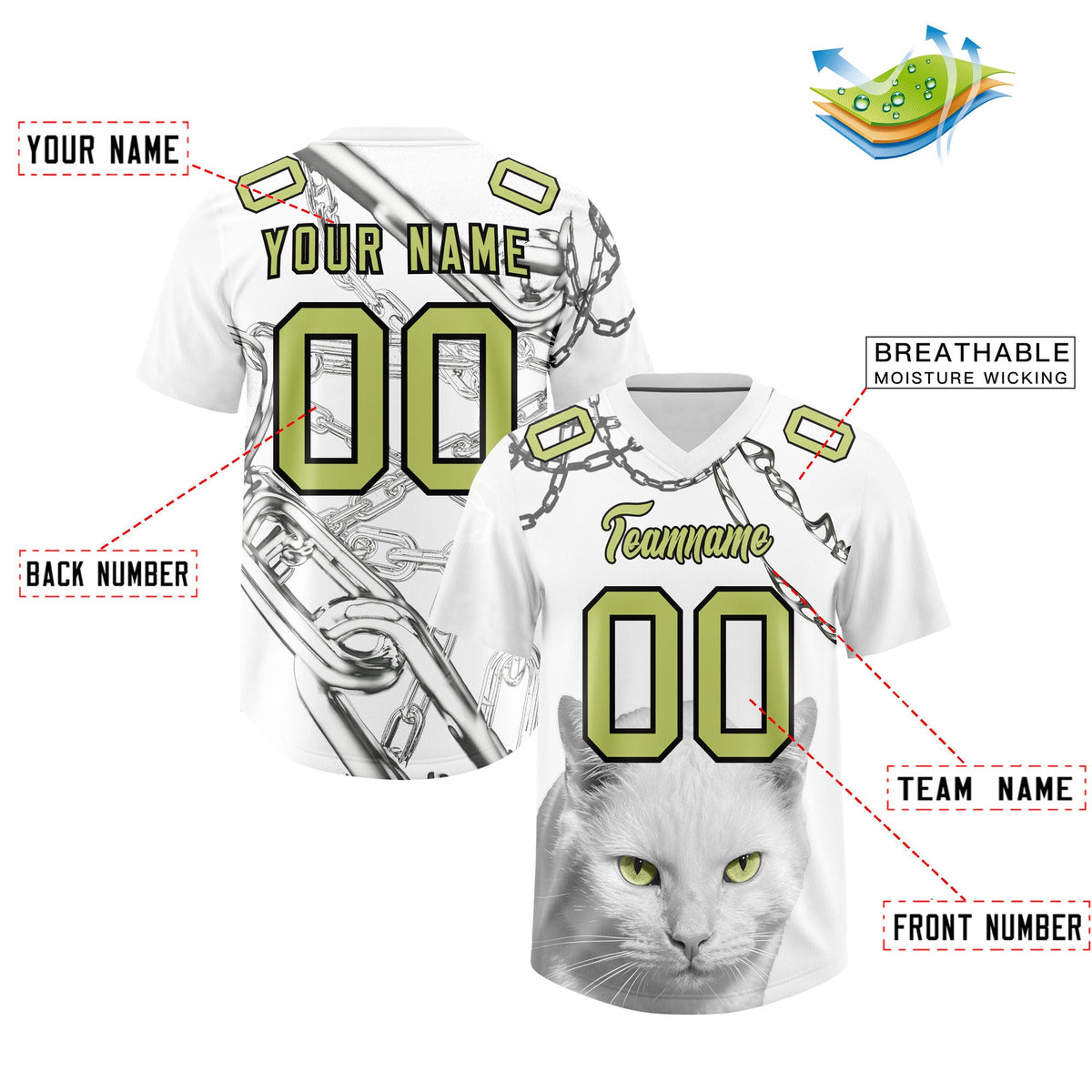 Custom White Champagne Graffiti Pattern Chains Football Jersey| KXKSHOP
