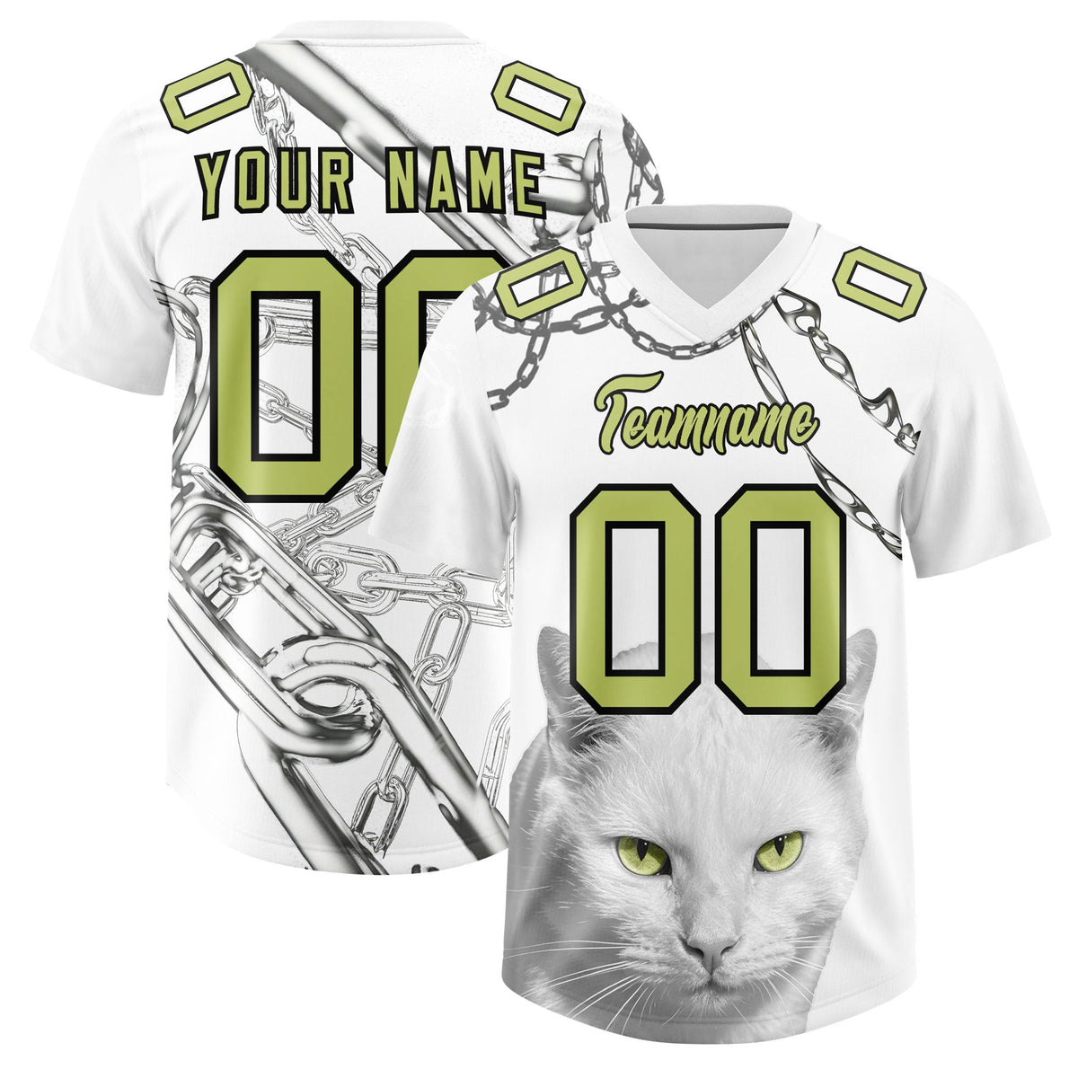 Custom White Champagne Graffiti Pattern Chains Football Jersey| KXKSHOP