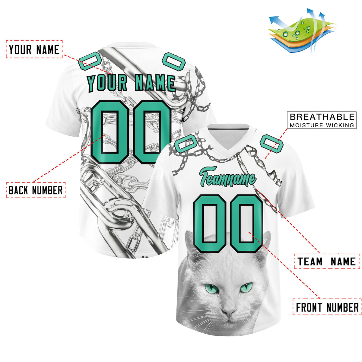 Custom White Green Graffiti Pattern Chains Football Jersey| KXKSHOP