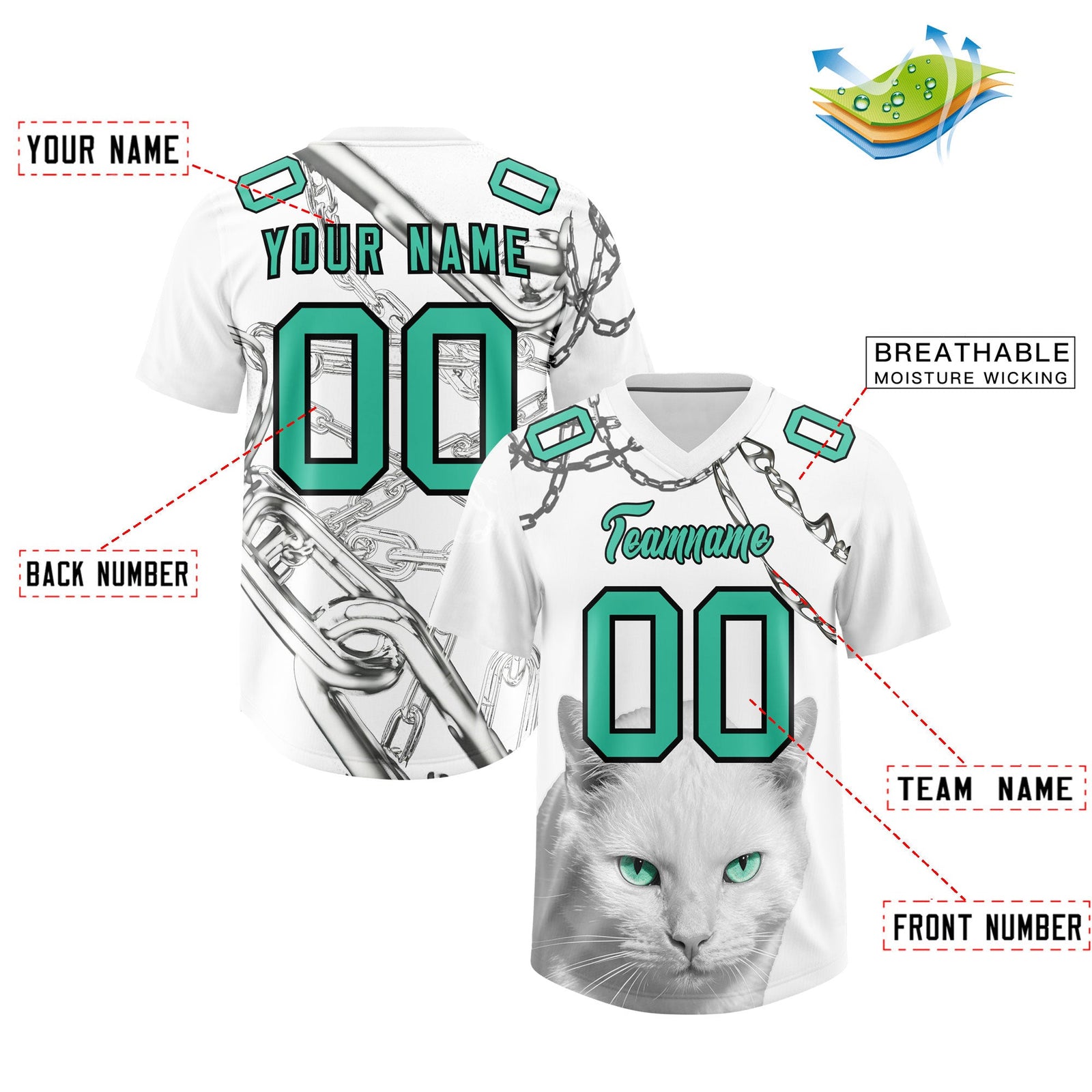 Custom White Green Graffiti Pattern Chains Football Jersey| KXKSHOP