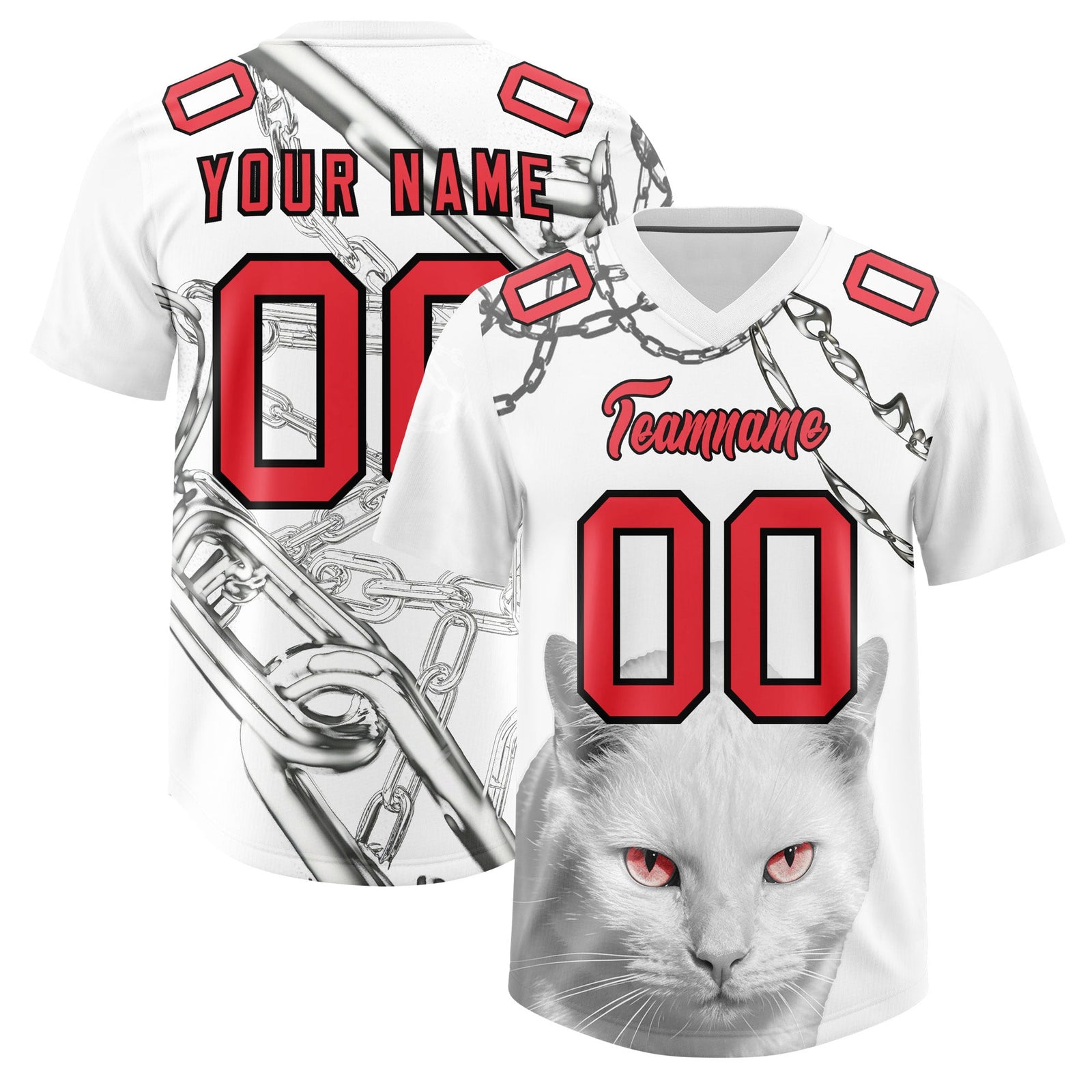 Custom White Light Red Graffiti Pattern Chains Football Jersey| KXKSHOP