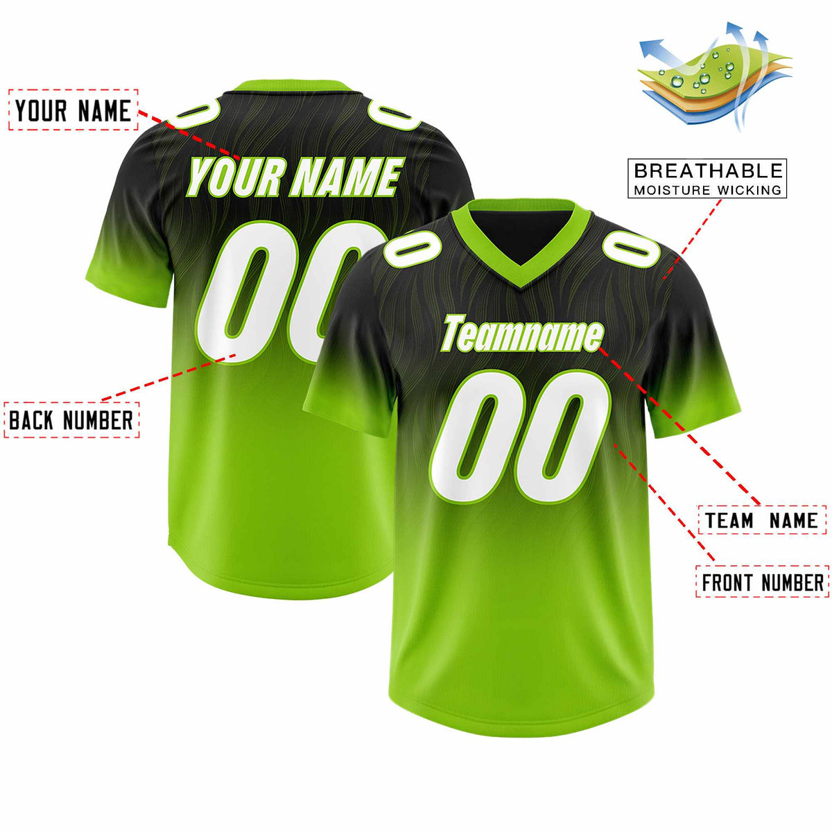 Custom Black Neon Green Gradient Fashion Outdoor Authentic Football Jersey