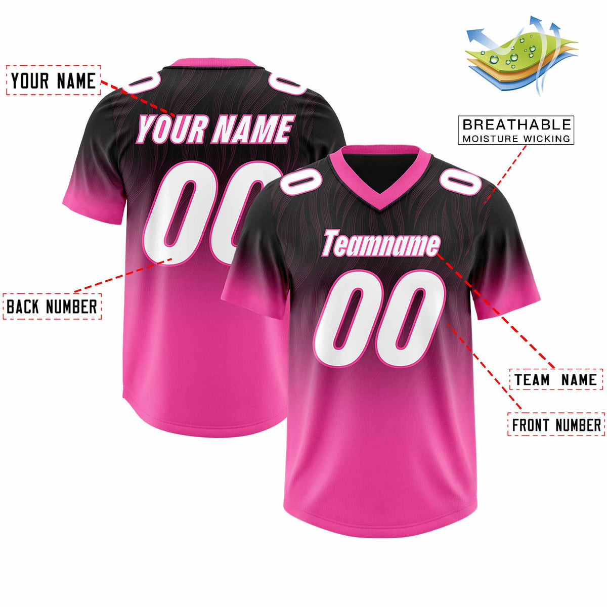 Custom Black Pink Gradient Fashion Outdoor Authentic Football Jersey