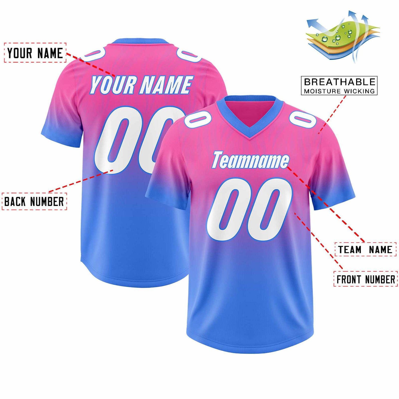 Custom Pink Powder Blue Gradient Fashion Outdoor Authentic Football Jersey