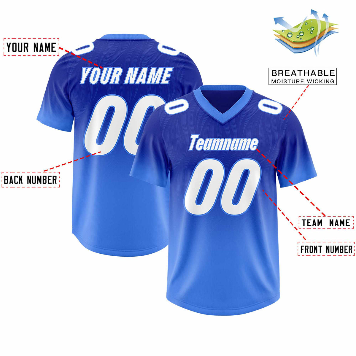 Custom Royal Powder Blue Gradient Fashion Outdoor Authentic Football Jersey