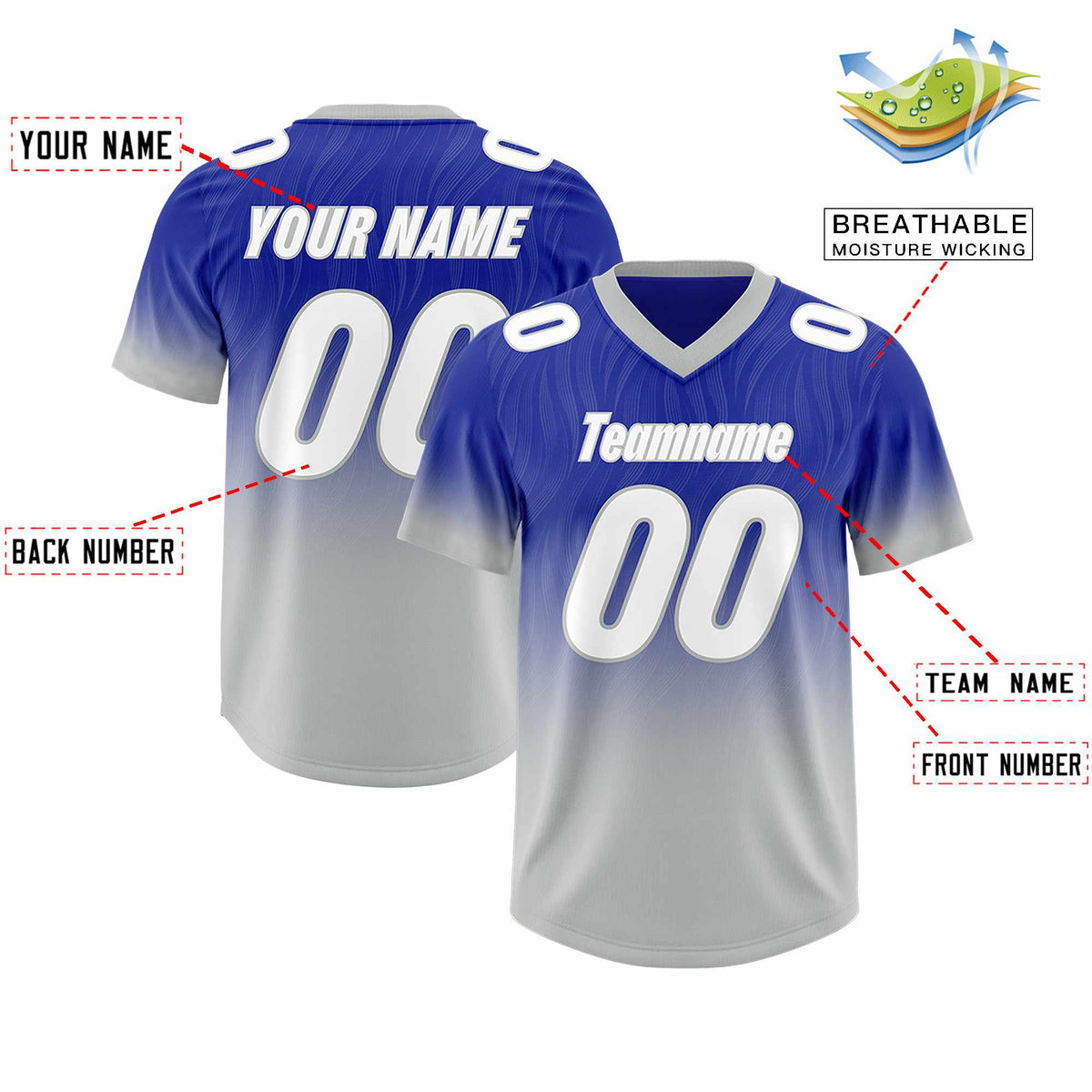 Custom Royal Gray Gradient Fashion Outdoor Authentic Football Jersey
