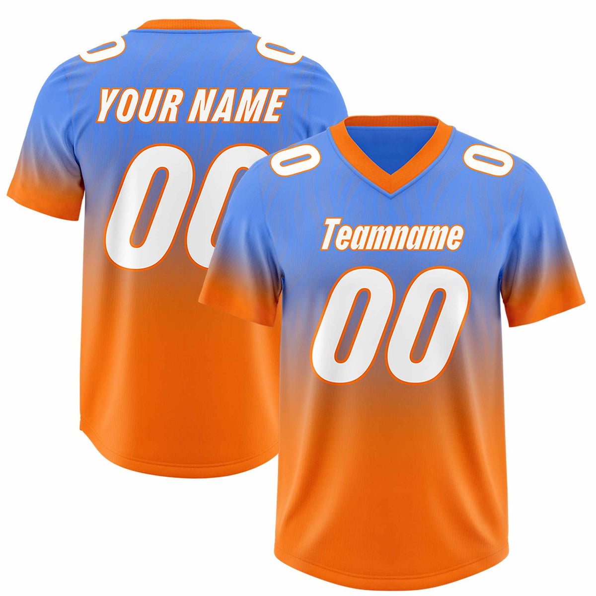 Custom Powder Blue Orange Gradient Fashion Outdoor Authentic Football Jersey