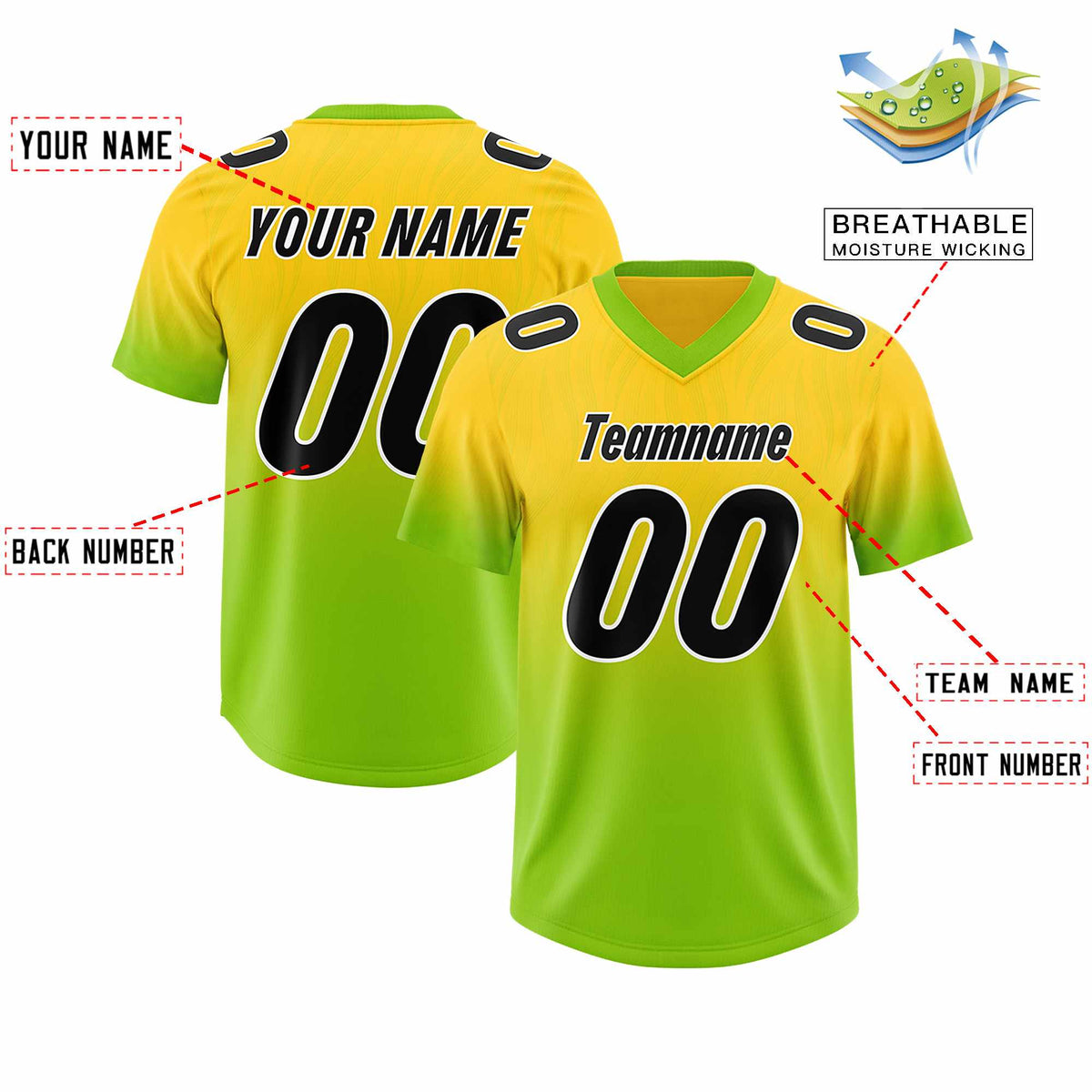 Custom Gold Neon Green Gradient Fashion Outdoor Authentic Football Jersey