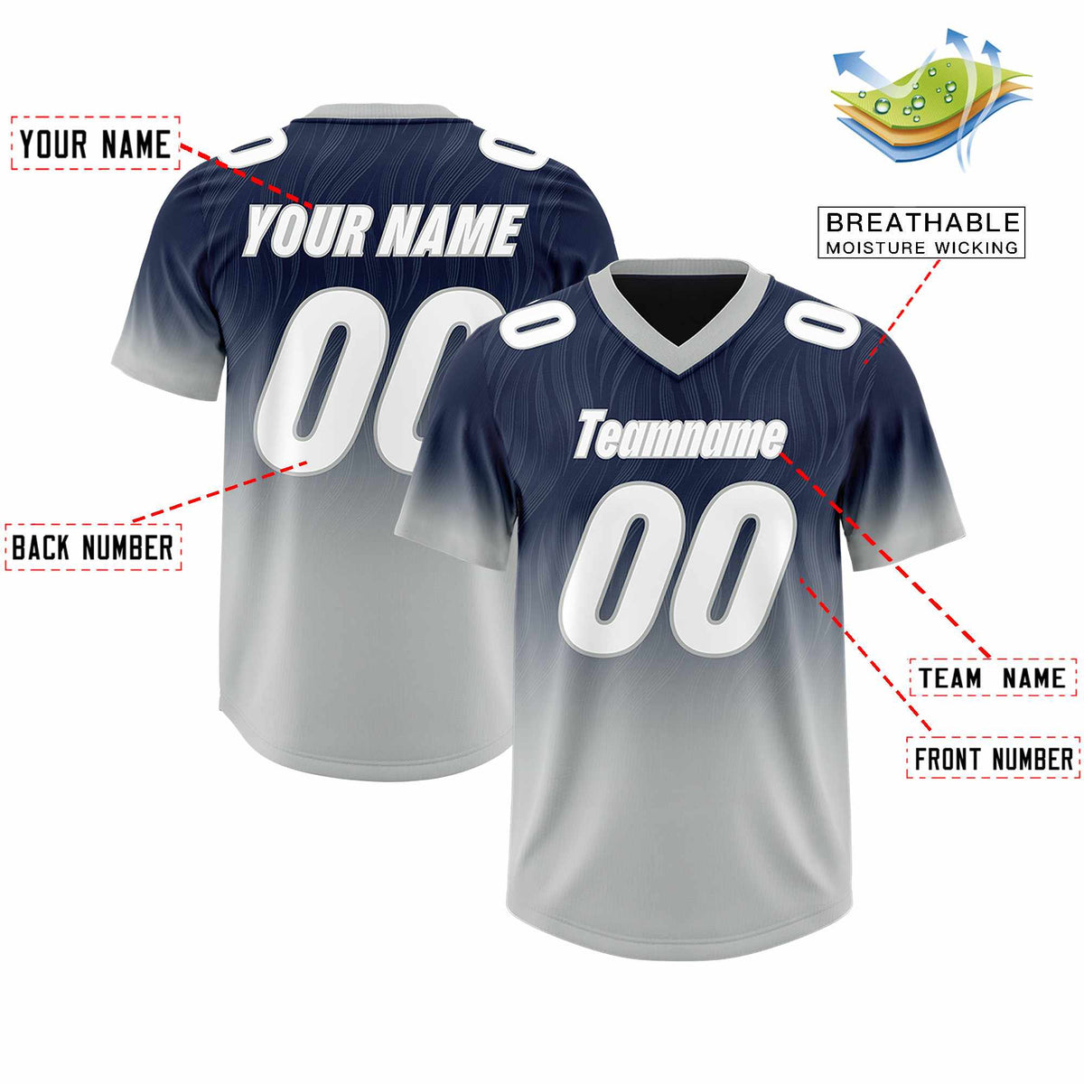 Custom Navy Gray Gradient Fashion Outdoor Authentic Football Jersey