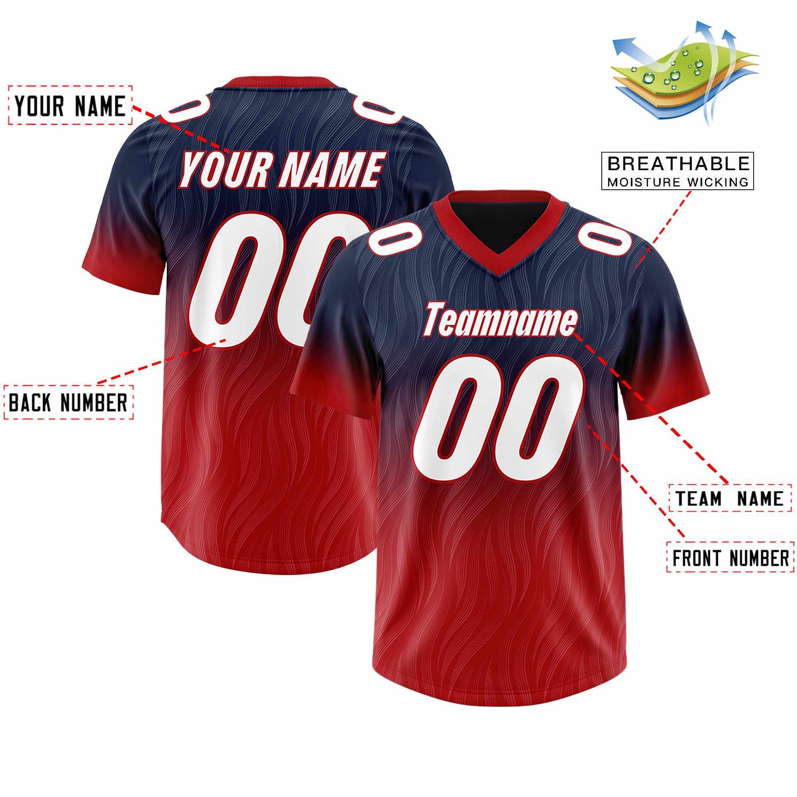 Custom Navy Red Gradient Fashion Outdoor Authentic Football Jersey