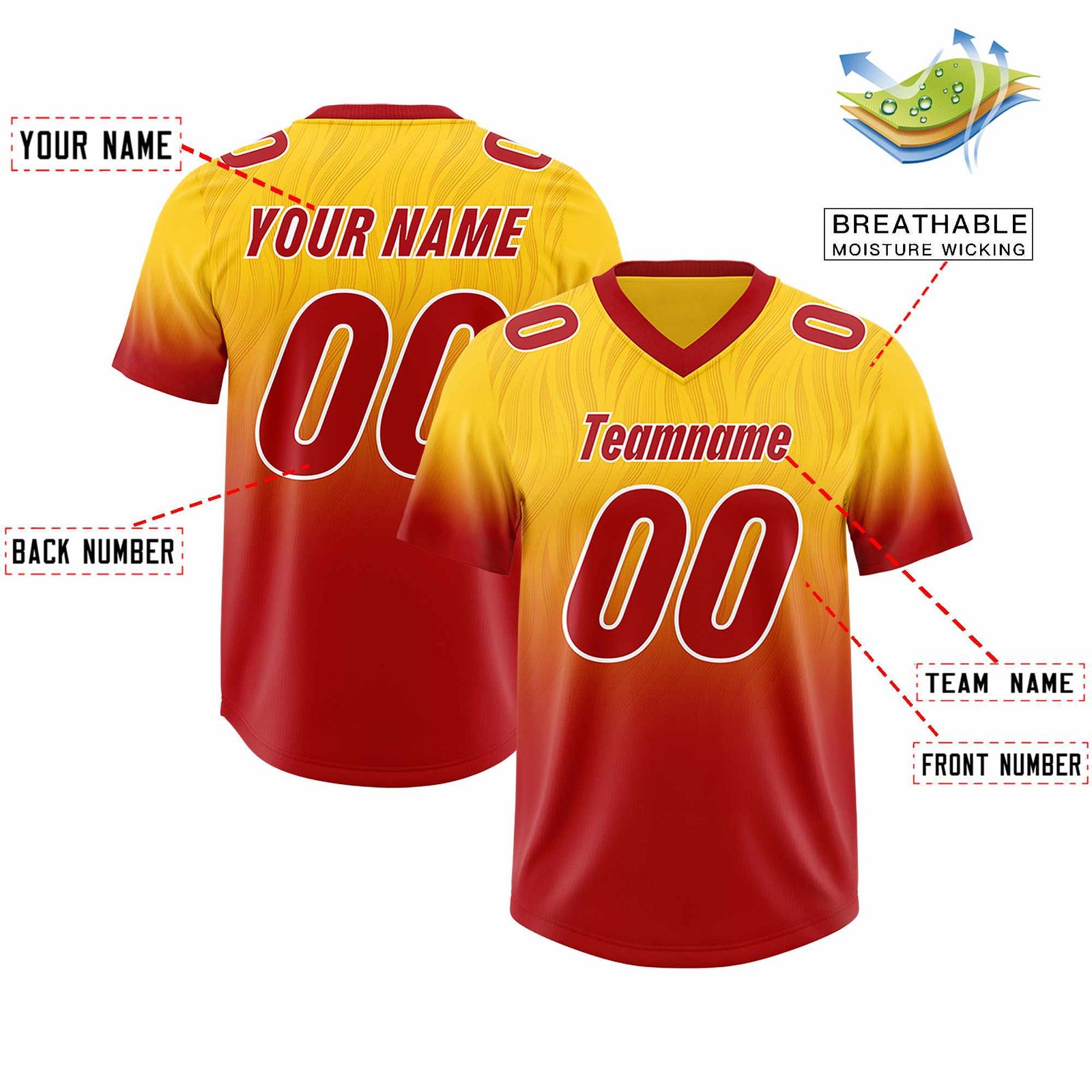 Custom Gold Red Gradient Fashion Outdoor Authentic Football Jersey