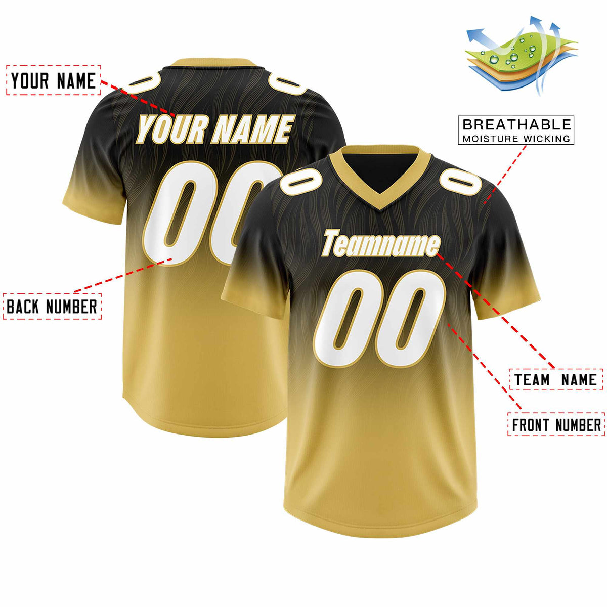 Custom Black Old Gold Gradient Fashion Outdoor Authentic Football Jersey