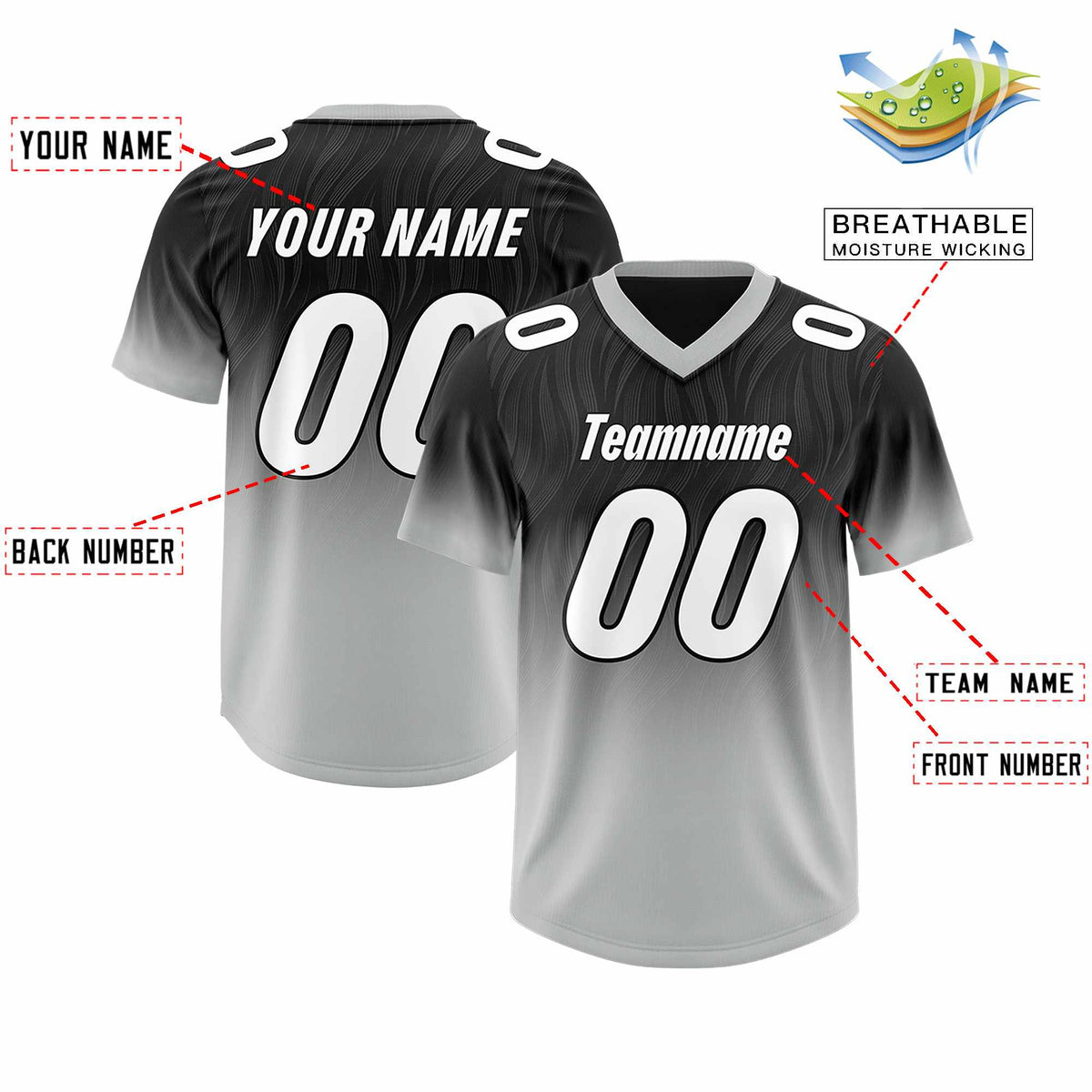 Custom Black Gray Gradient Fashion Outdoor Authentic Football Jersey